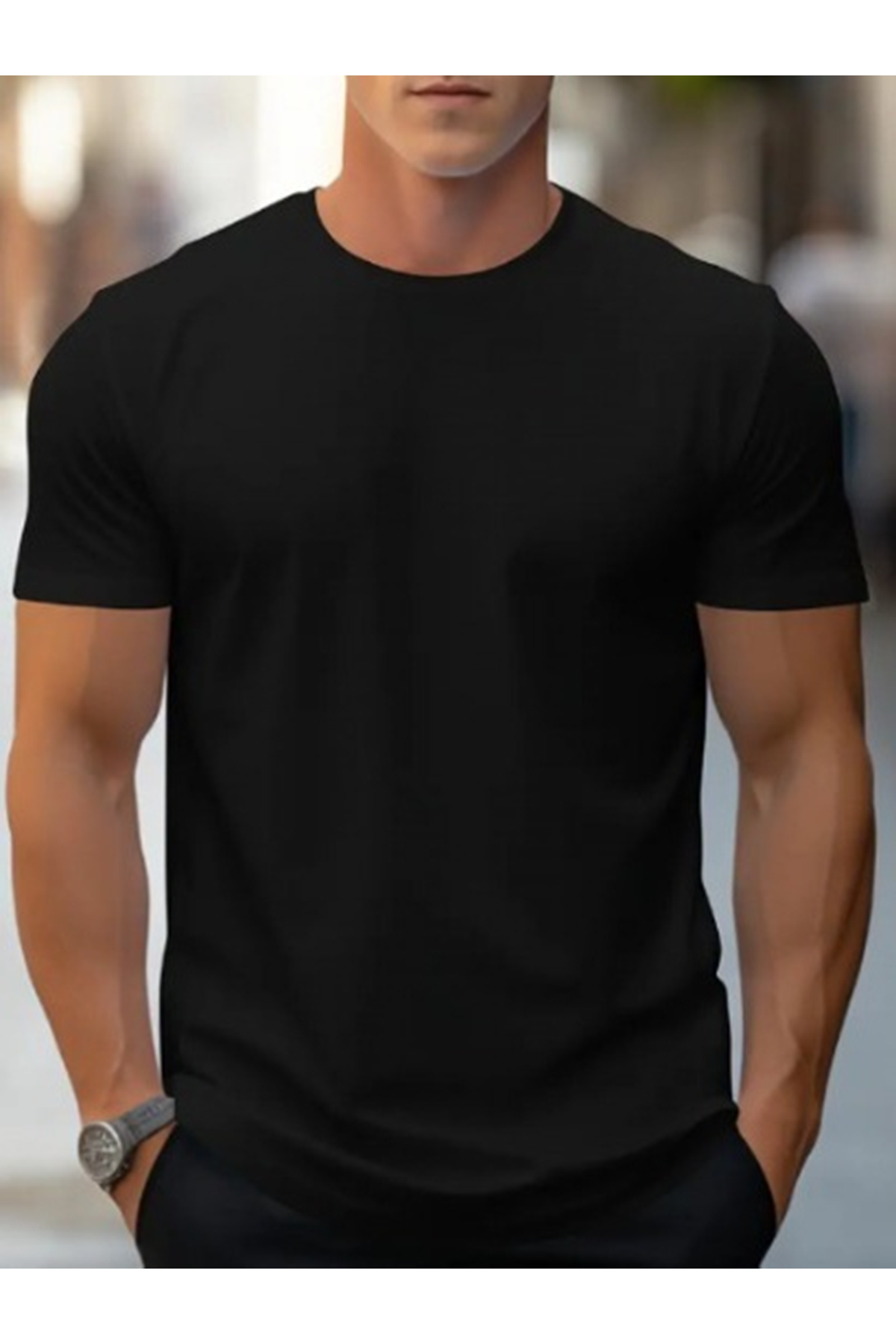Erkek Kısa Kollu Bisiklet Yaka Iki Iplik Tişört