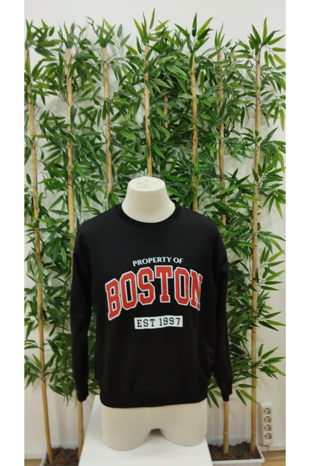 Erkek Uzun Kollu Bisiklet Yaka Boston Yazılı Iki Iplik Sweat