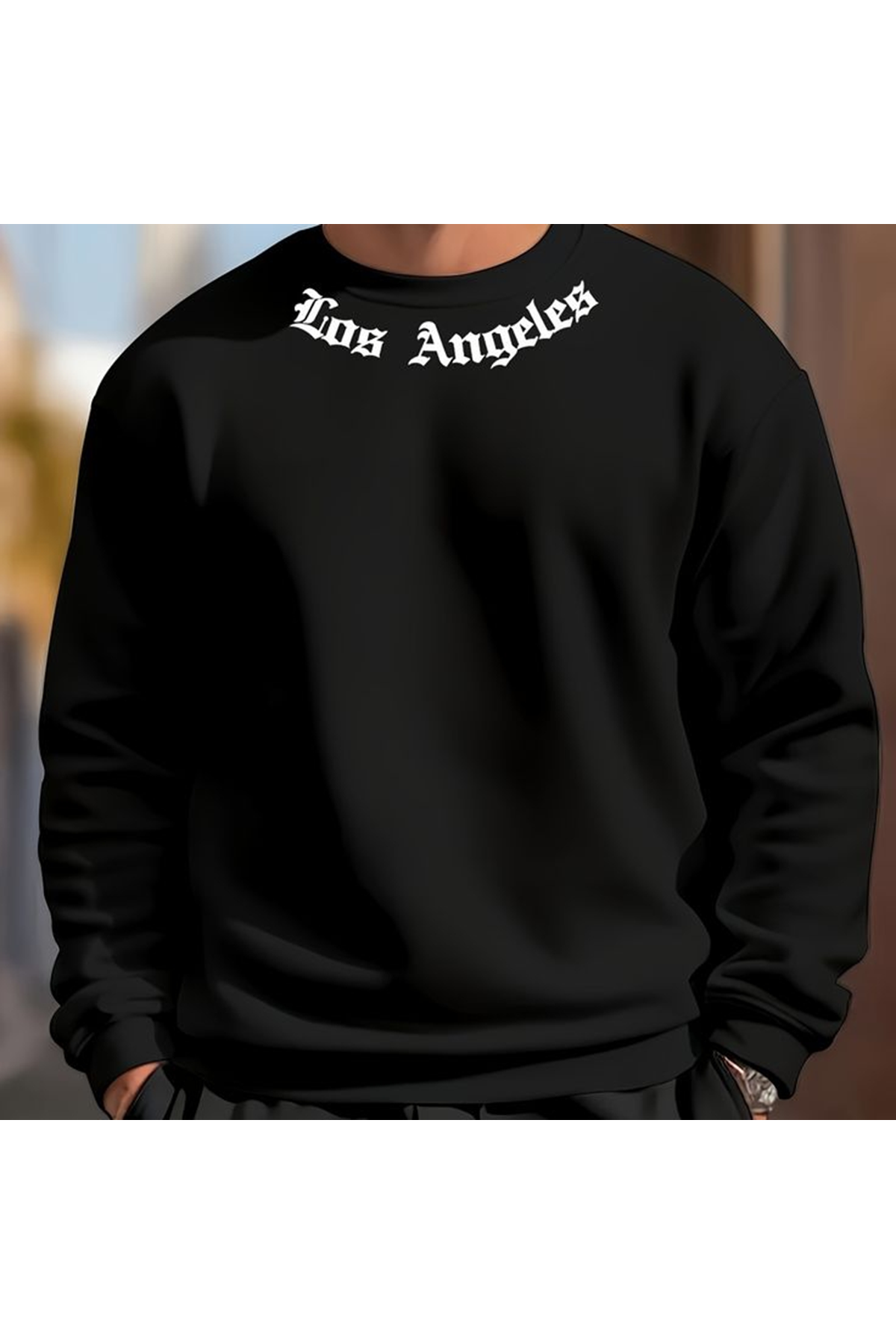 Erkek Uzun Kollu Bisiklet Yaka Yazı Detaylı Iki Iplik Sweat