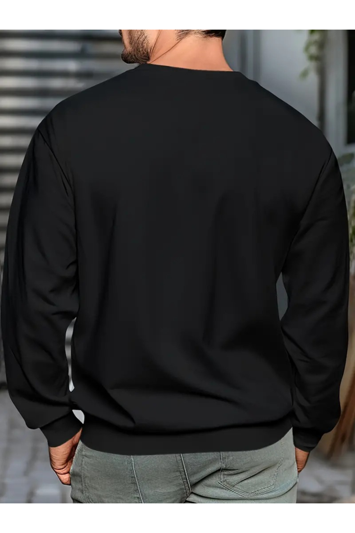 Erkek Uzun Kollu Bisiklet Yaka Yazı Detaylı Iki Iplik Sweat