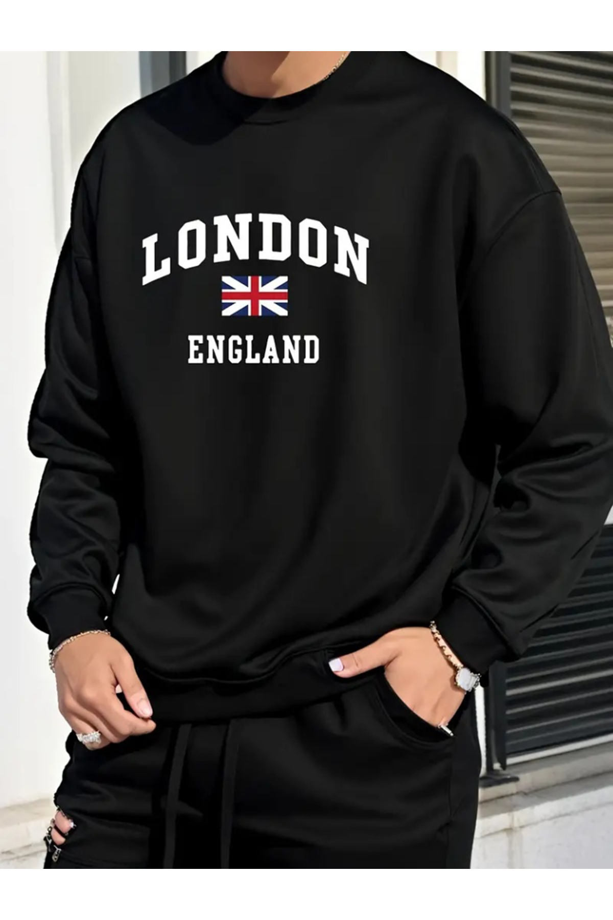 Erkek Uzun Kollu Bisiklet Yaka Yazı Baskılı Iki Iplik Sweat