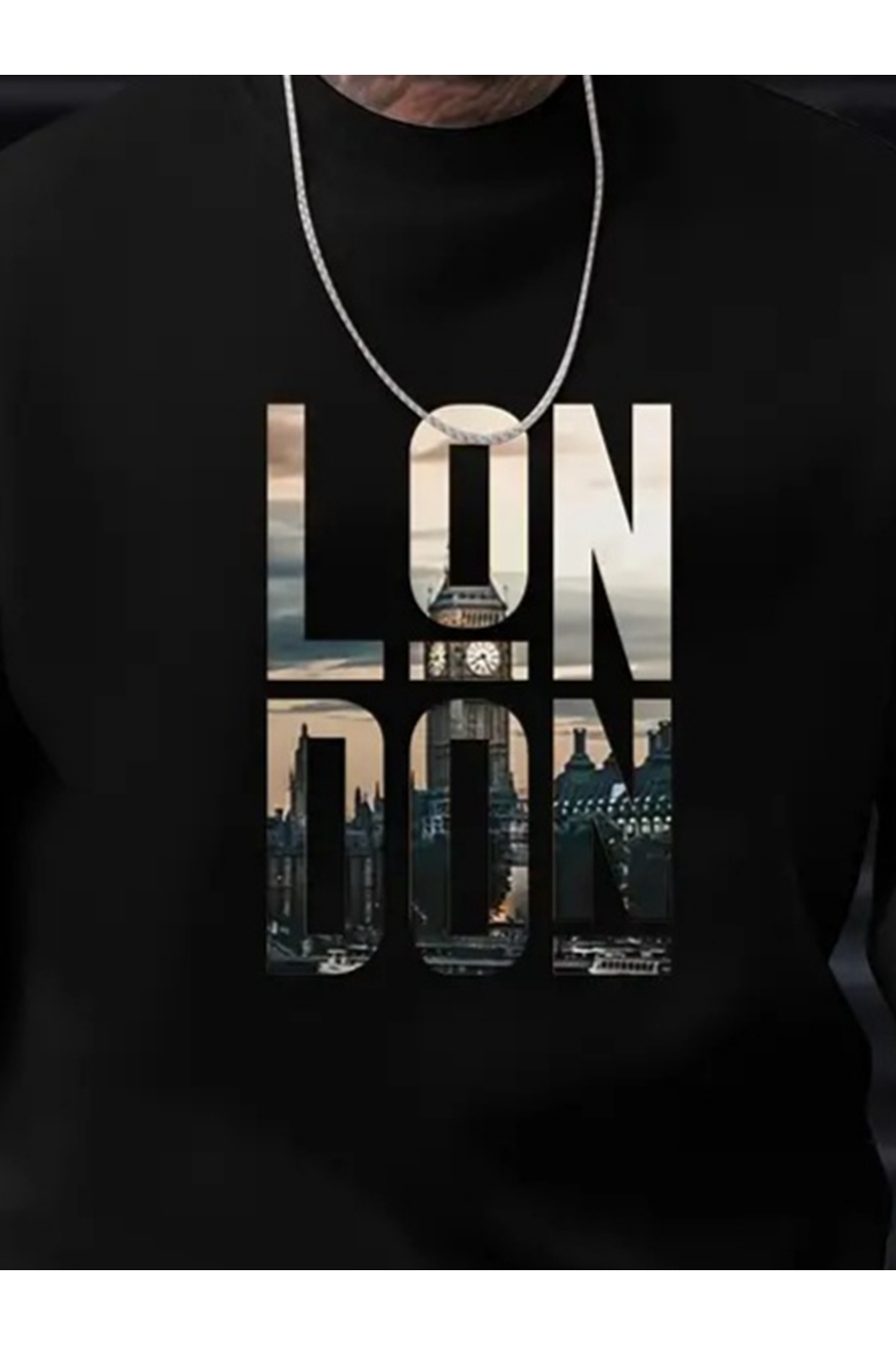 Erkek Uzun Kollu Bisiklet Yaka London Logo Baskılı Iki Iplik Sweat