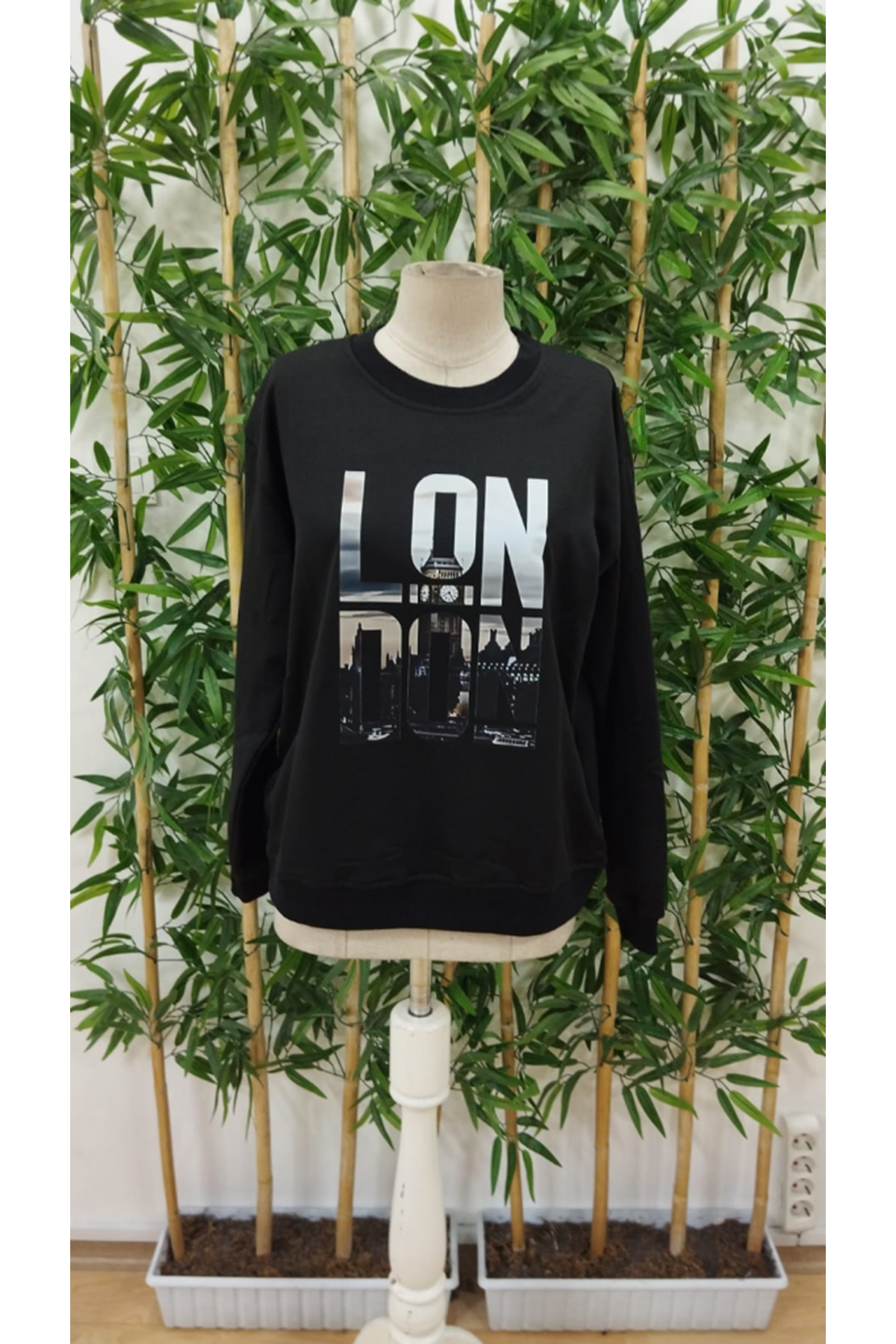 Erkek Uzun Kollu Bisiklet Yaka London Logo Baskılı Iki Iplik Sweat