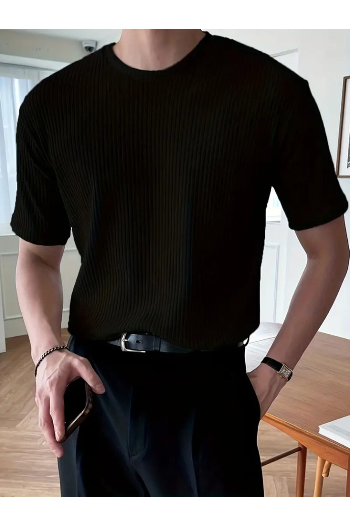 Erkek Kısa Kollu Bisiklet Yaka Triko Tişört