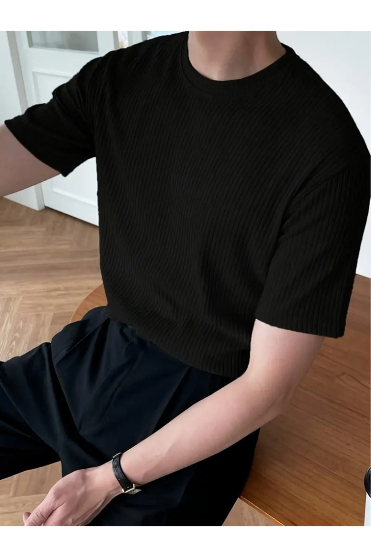 Erkek Kısa Kollu Bisiklet Yaka Triko Tişört