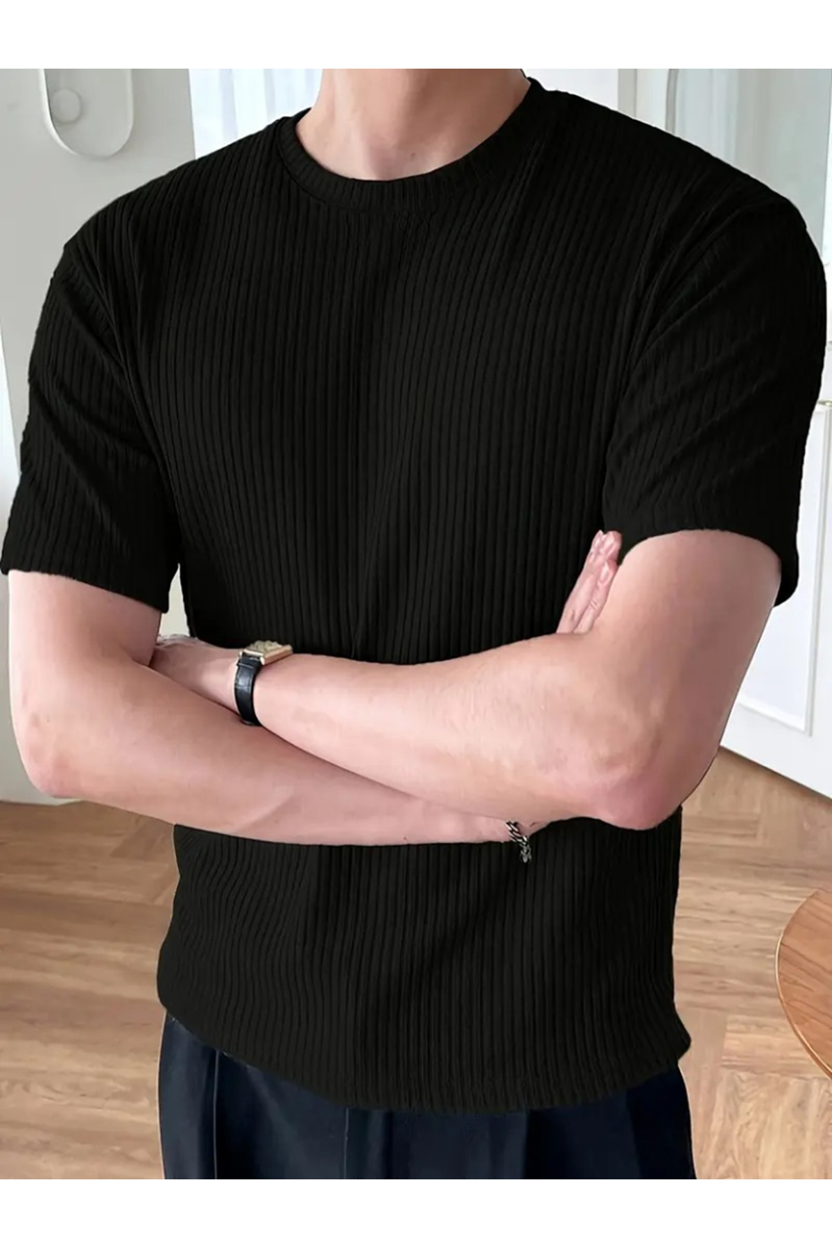 Erkek Kısa Kollu Bisiklet Yaka Triko Tişört