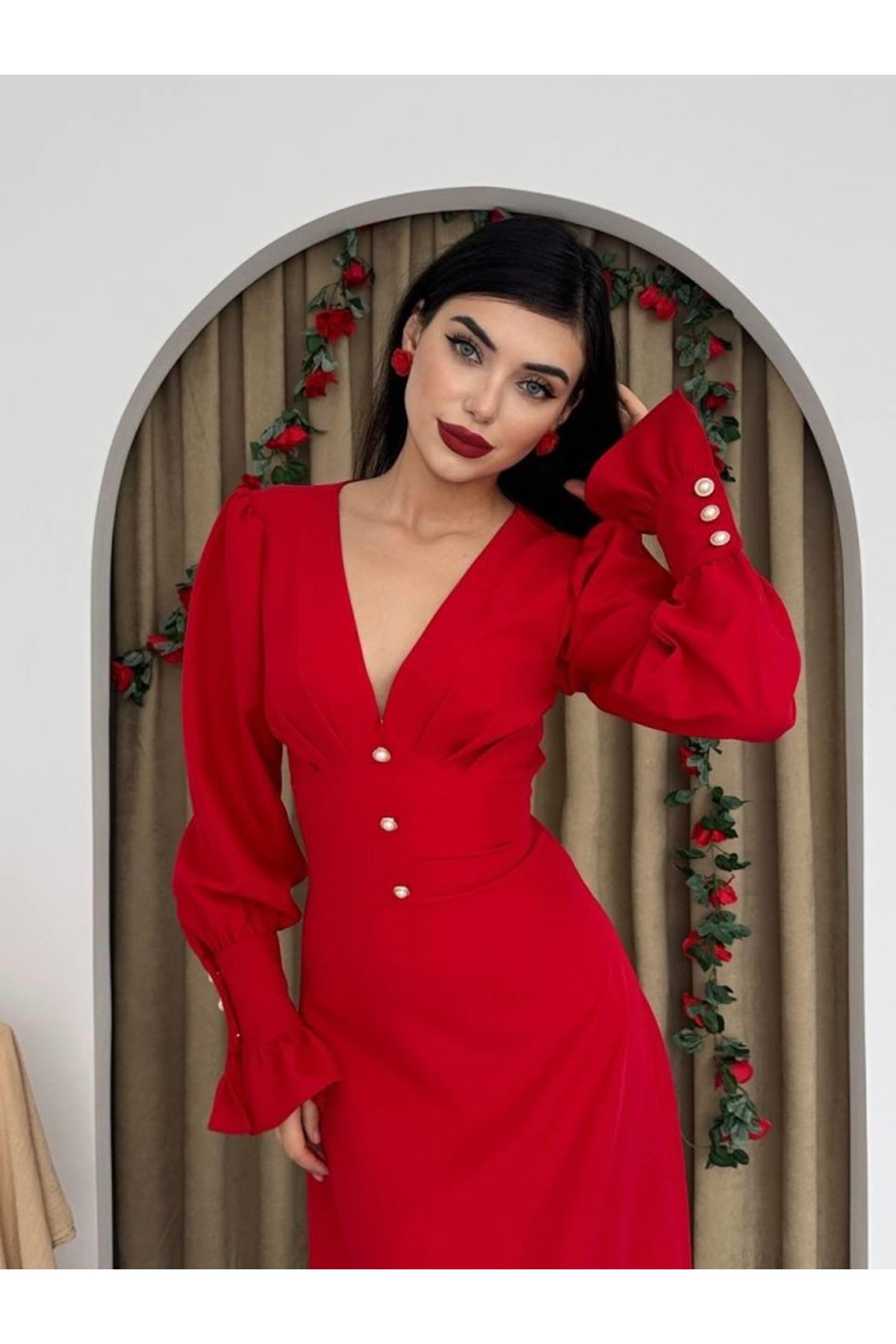 Meta Düğme Detaylı Elbise