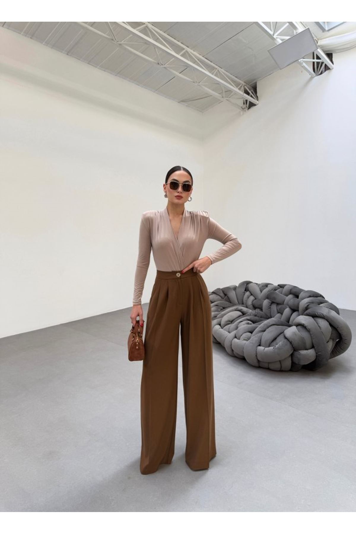 230 Gr Poly Viscose Full Lycra Pi̇leli̇ Palazzo Pantolon