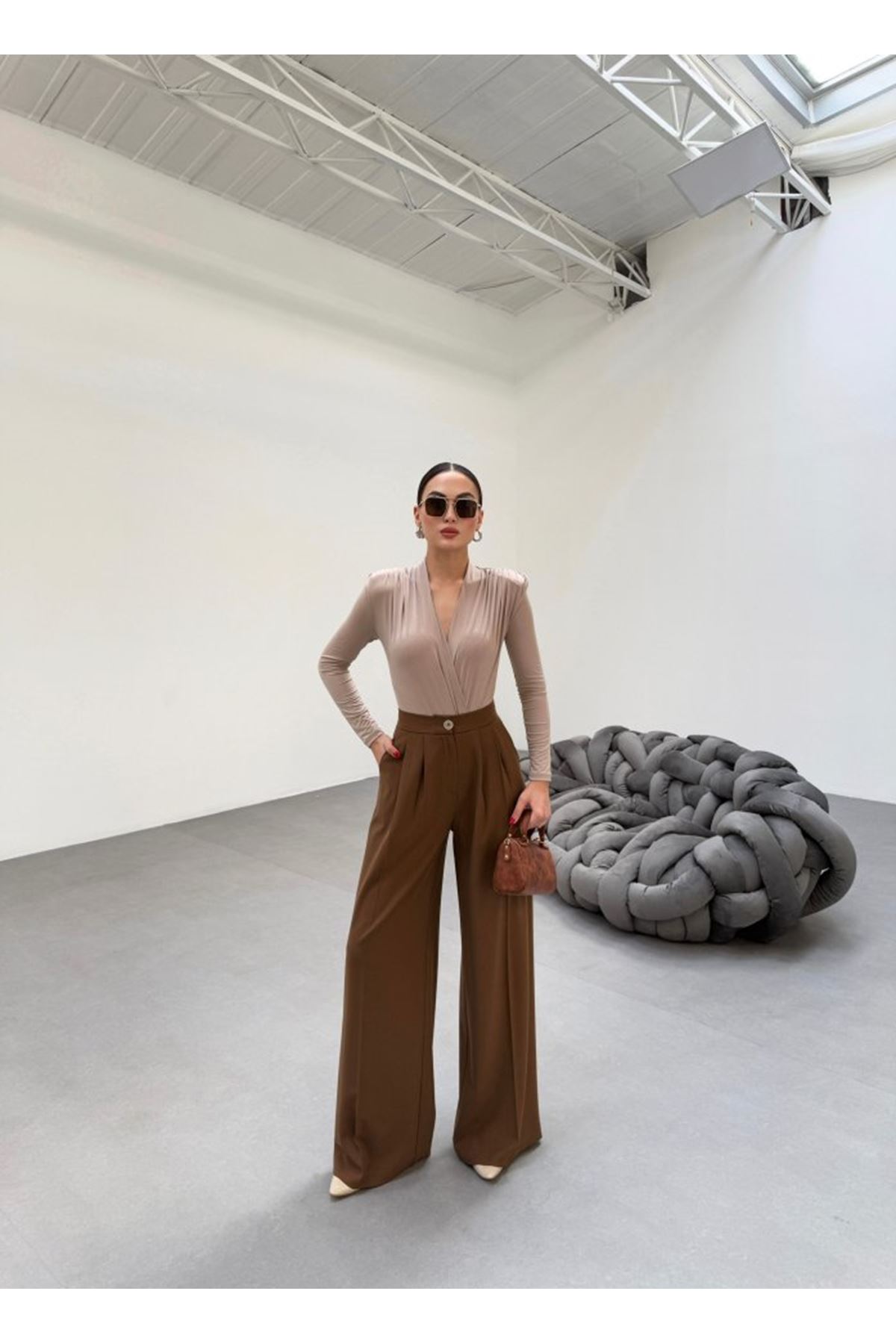 230 Gr Poly Viscose Full Lycra Pi̇leli̇ Palazzo Pantolon