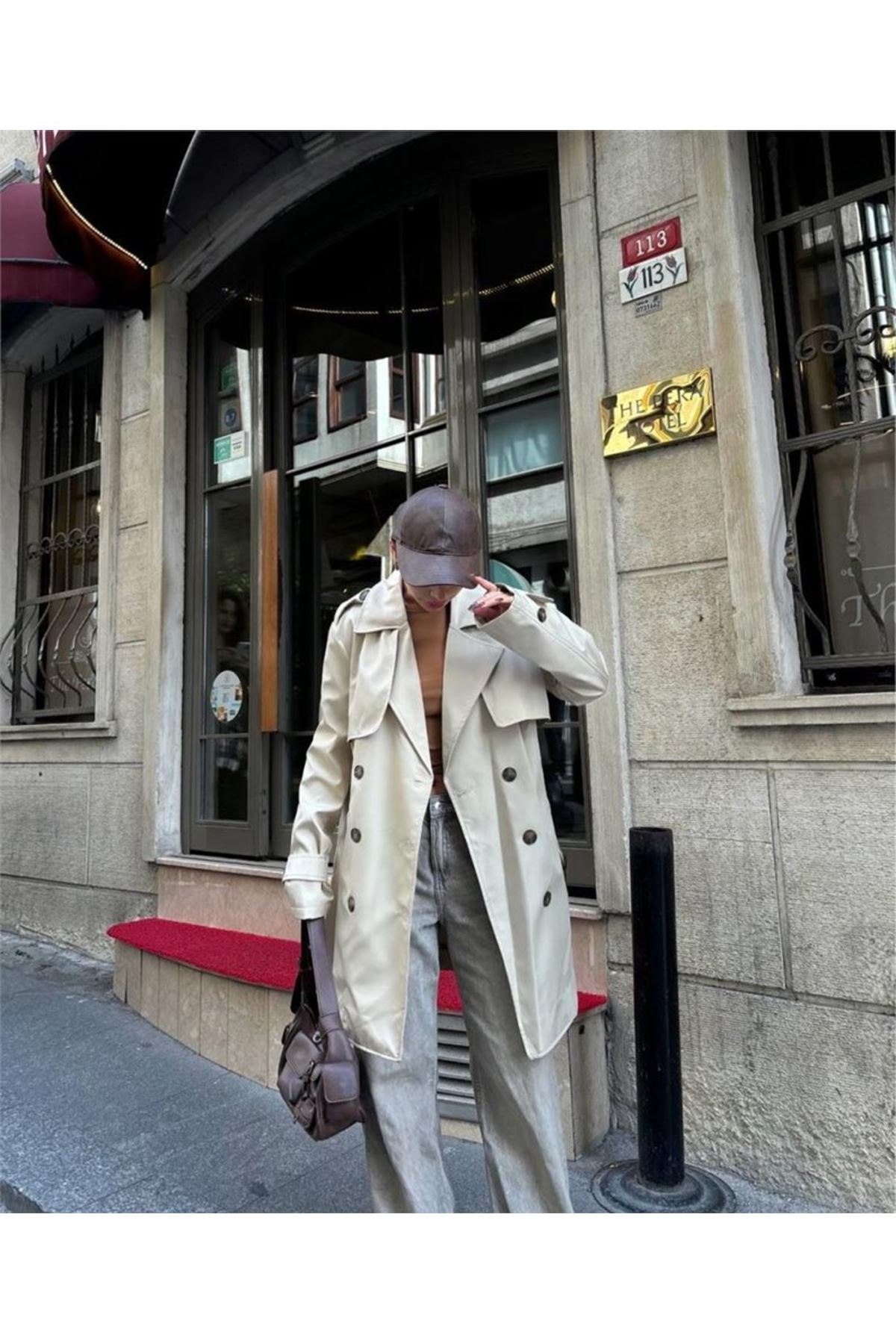 TRENCH KISA ŞANEL BOY - Ekru