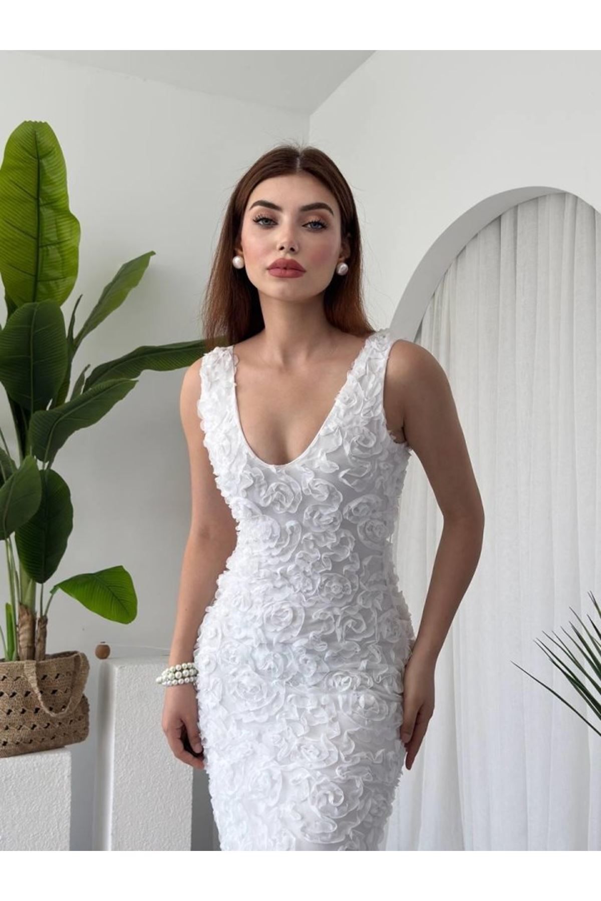 Kren Gül Detaylı Elbise