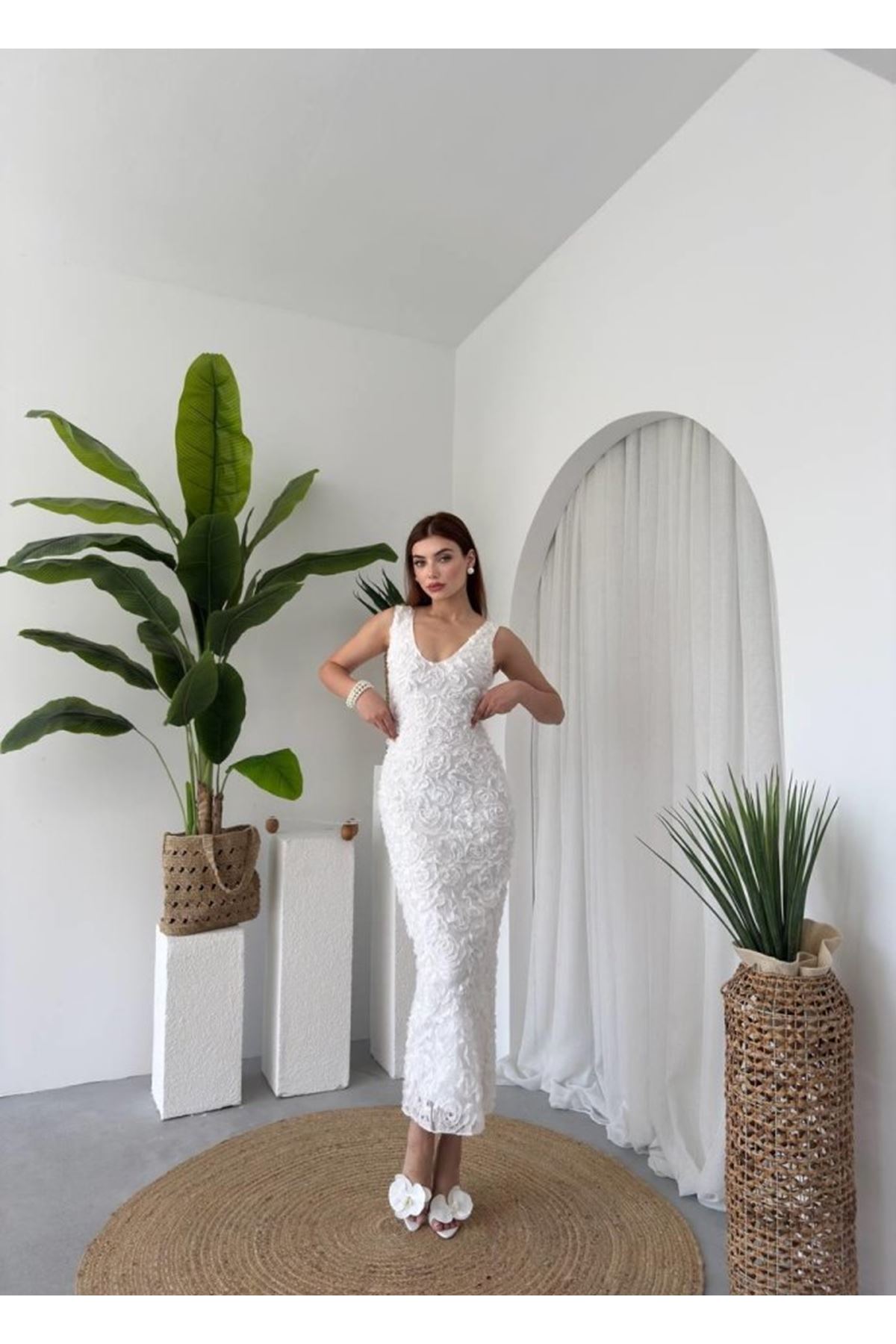 Kren Gül Detaylı Elbise