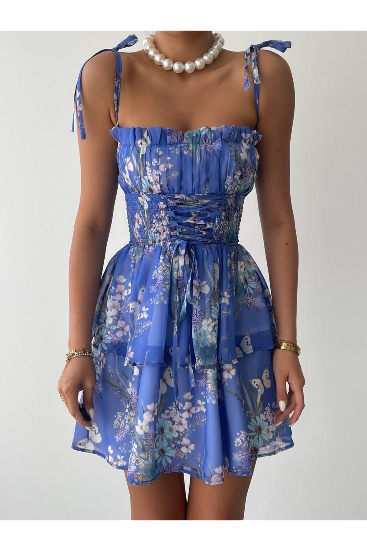 Venlo Beli Lastikli İp Askılı Elbise