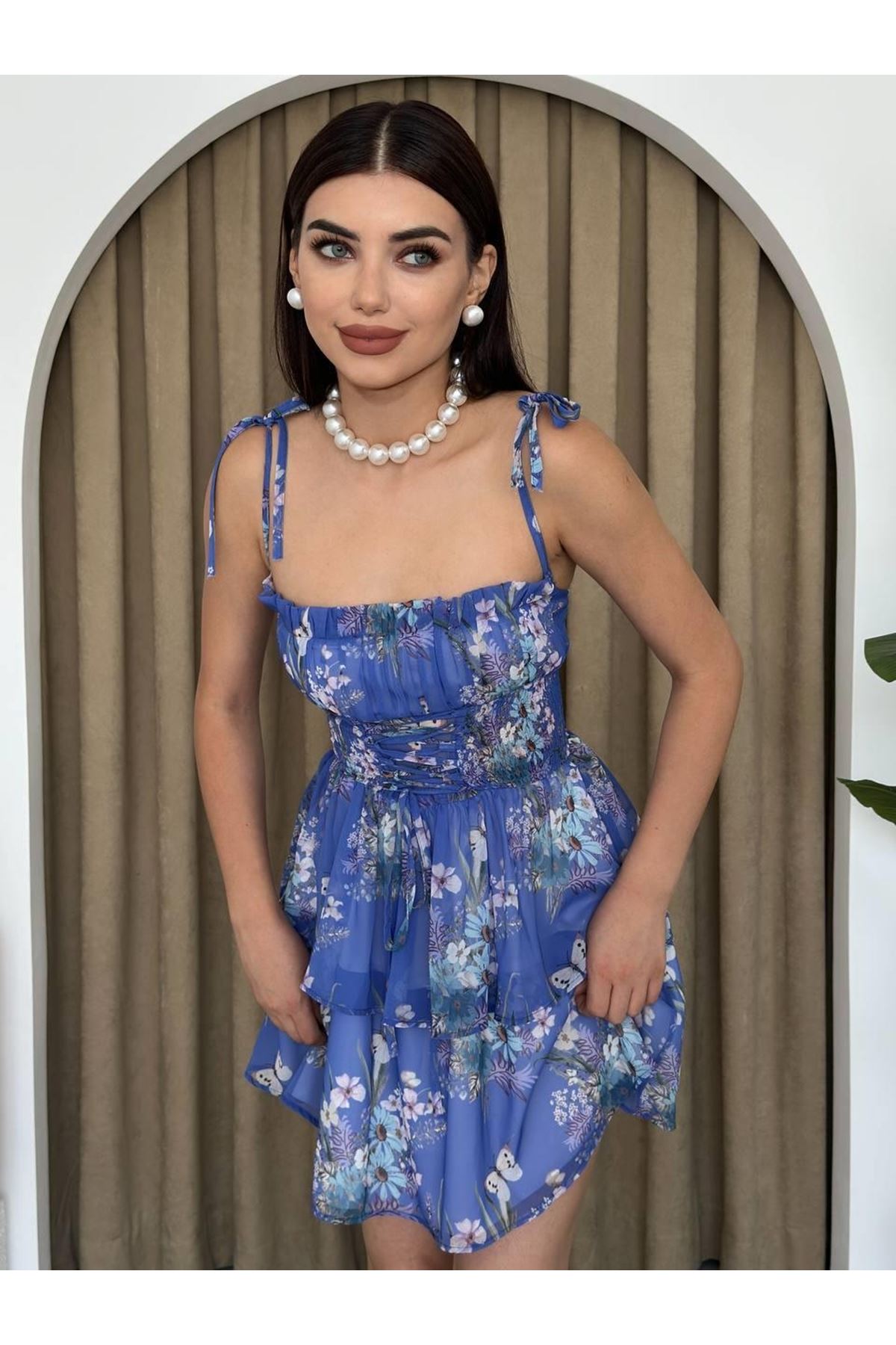 Venlo Beli Lastikli İp Askılı Elbise