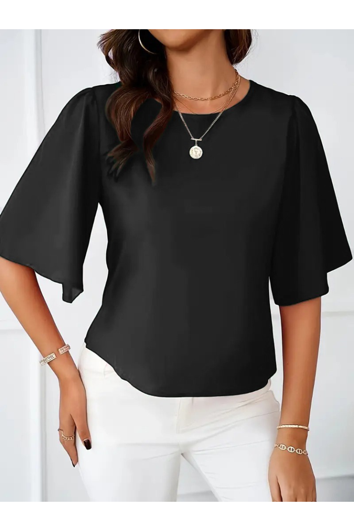 Kadın Kısa Kollu Yuvarlak Yaka Sandy Bluz