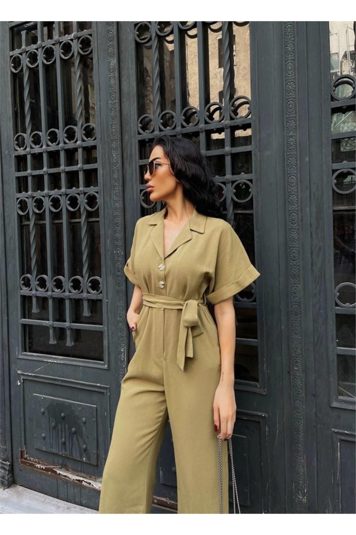 KETEN TULUM BEL BAĞLAMA DETAYLI - Yeşil