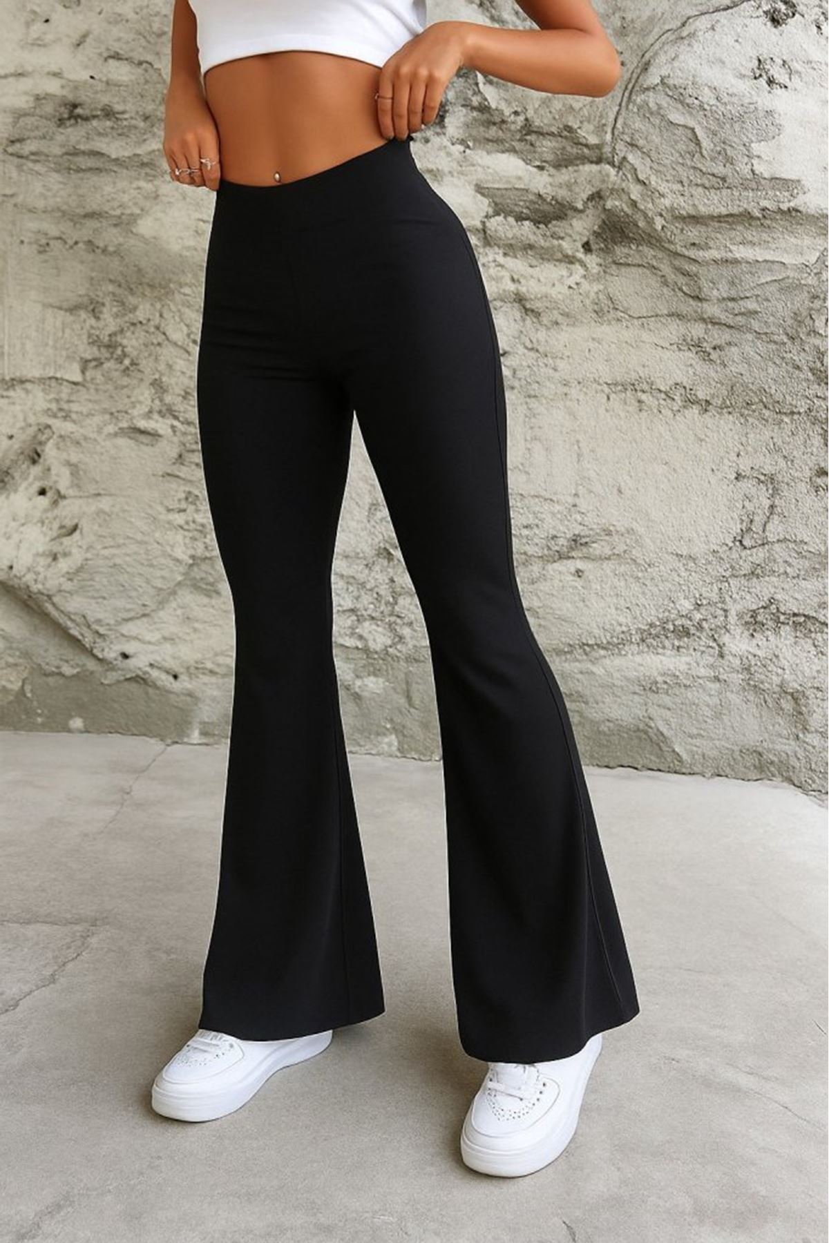 Kadın Yüksek Bel Ispanyol Paça Dalgıç Pantolon