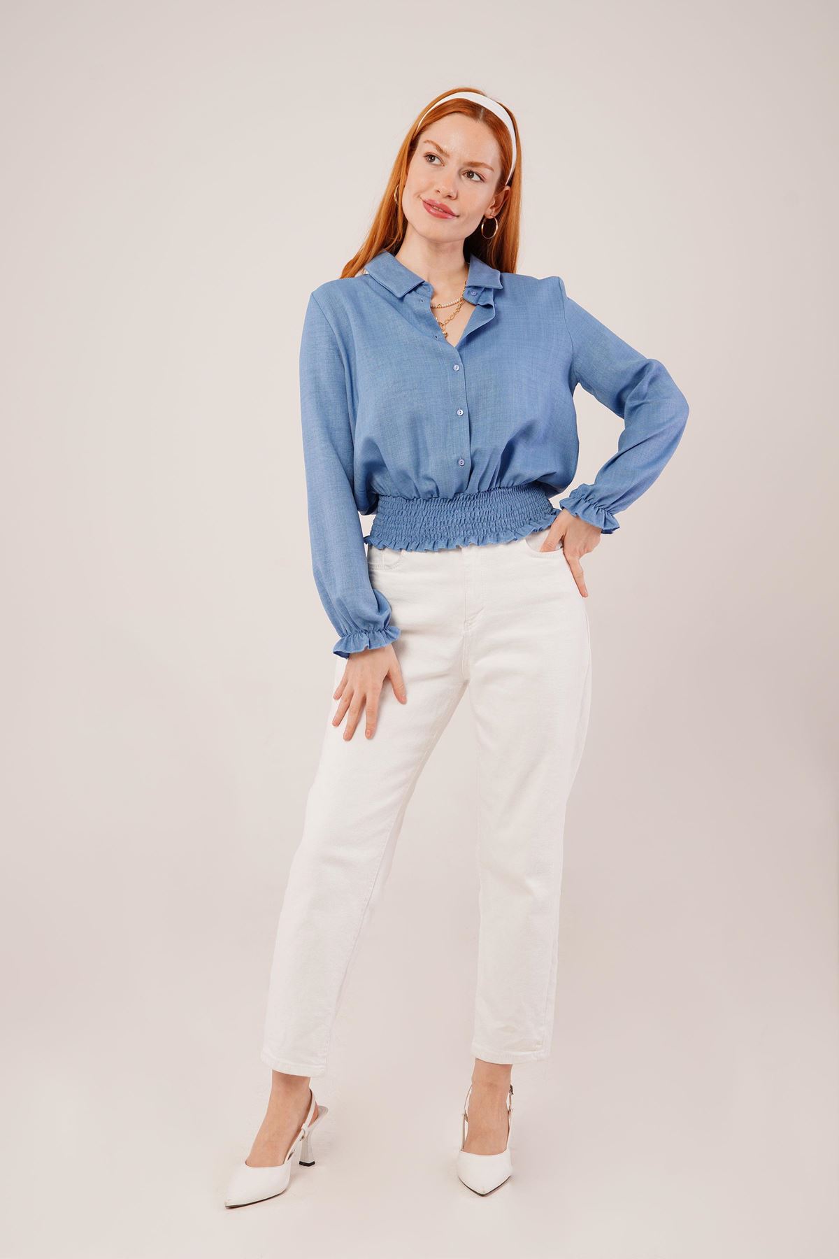 Bel Ve Bilek Lastikli Mavi Bluz