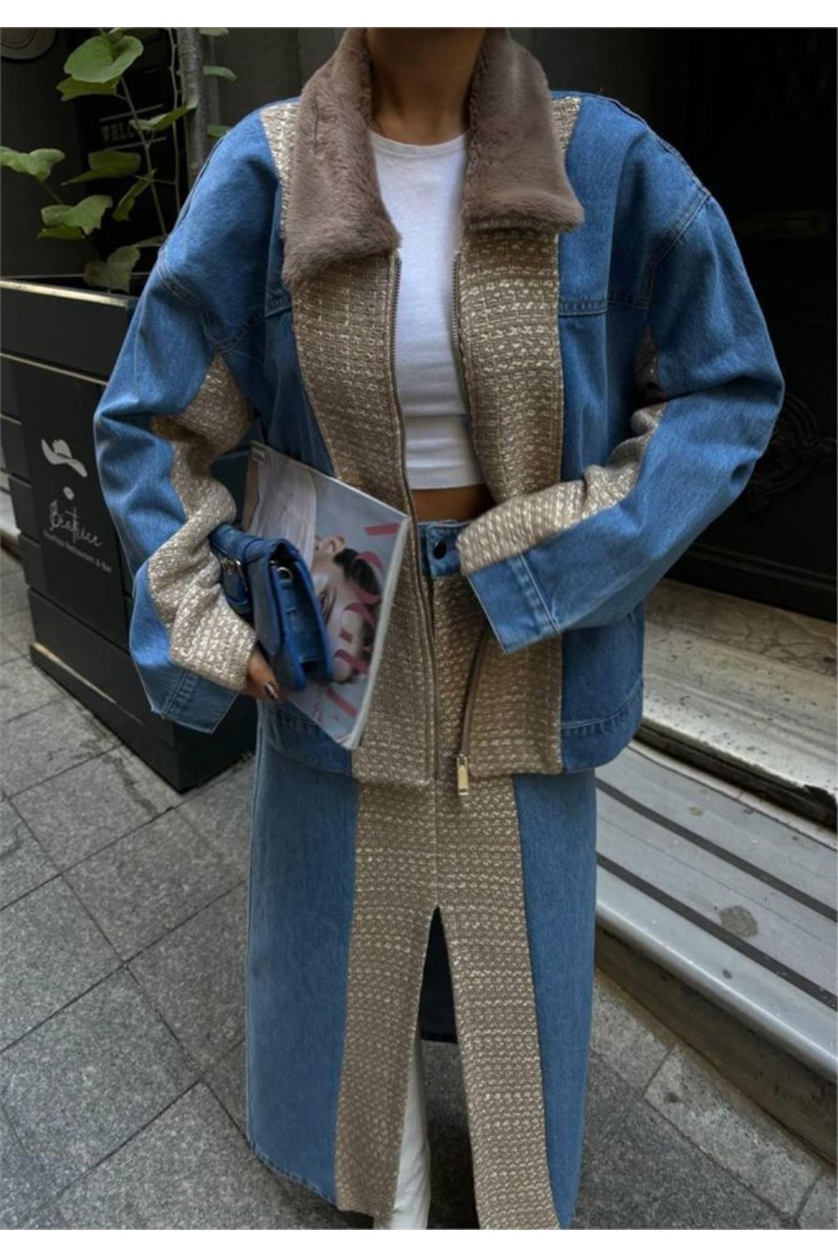 CHANEL GARNİLİ KOT MONT - Bej