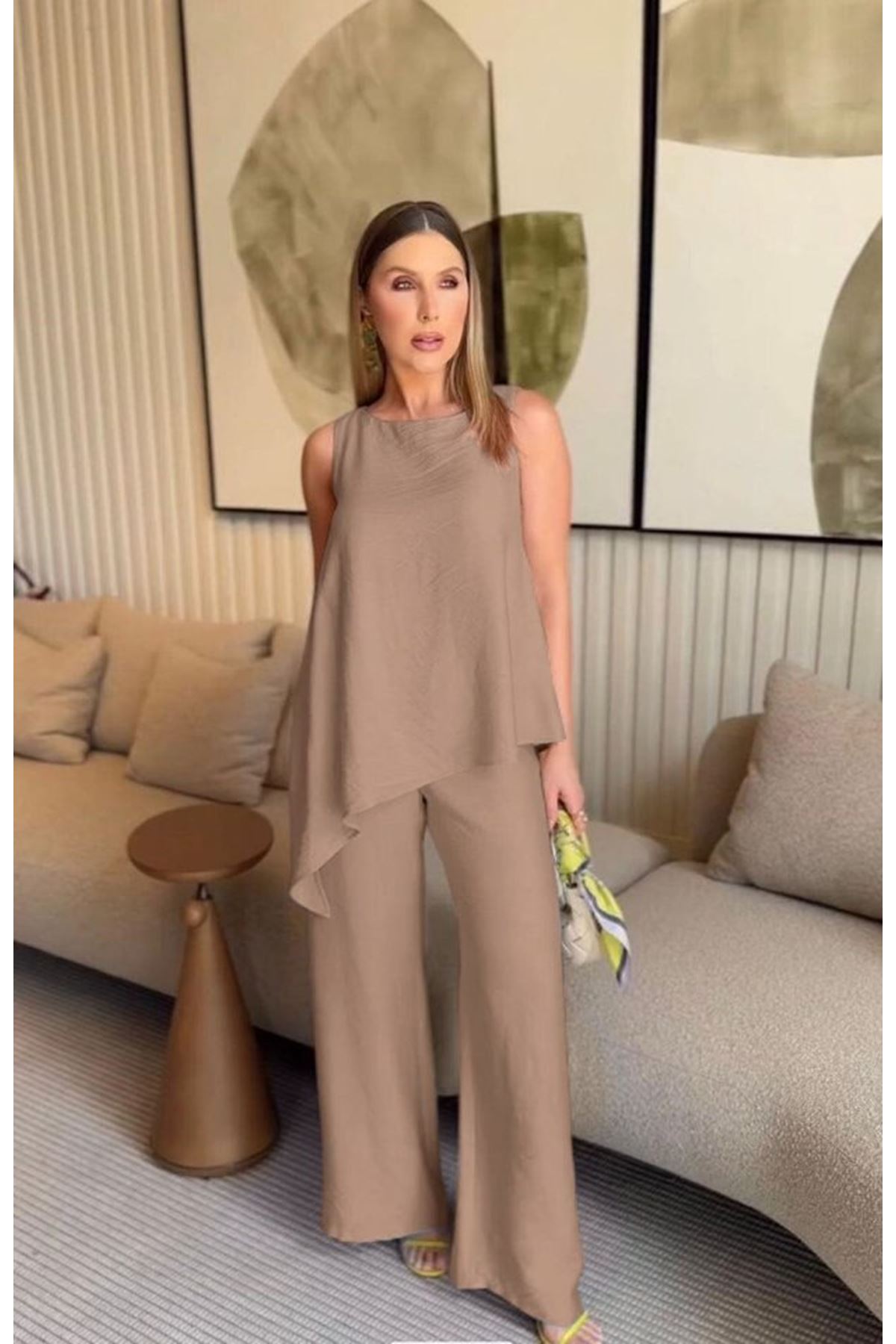 Asimetrik Bluz - Pantolon İkili Takım