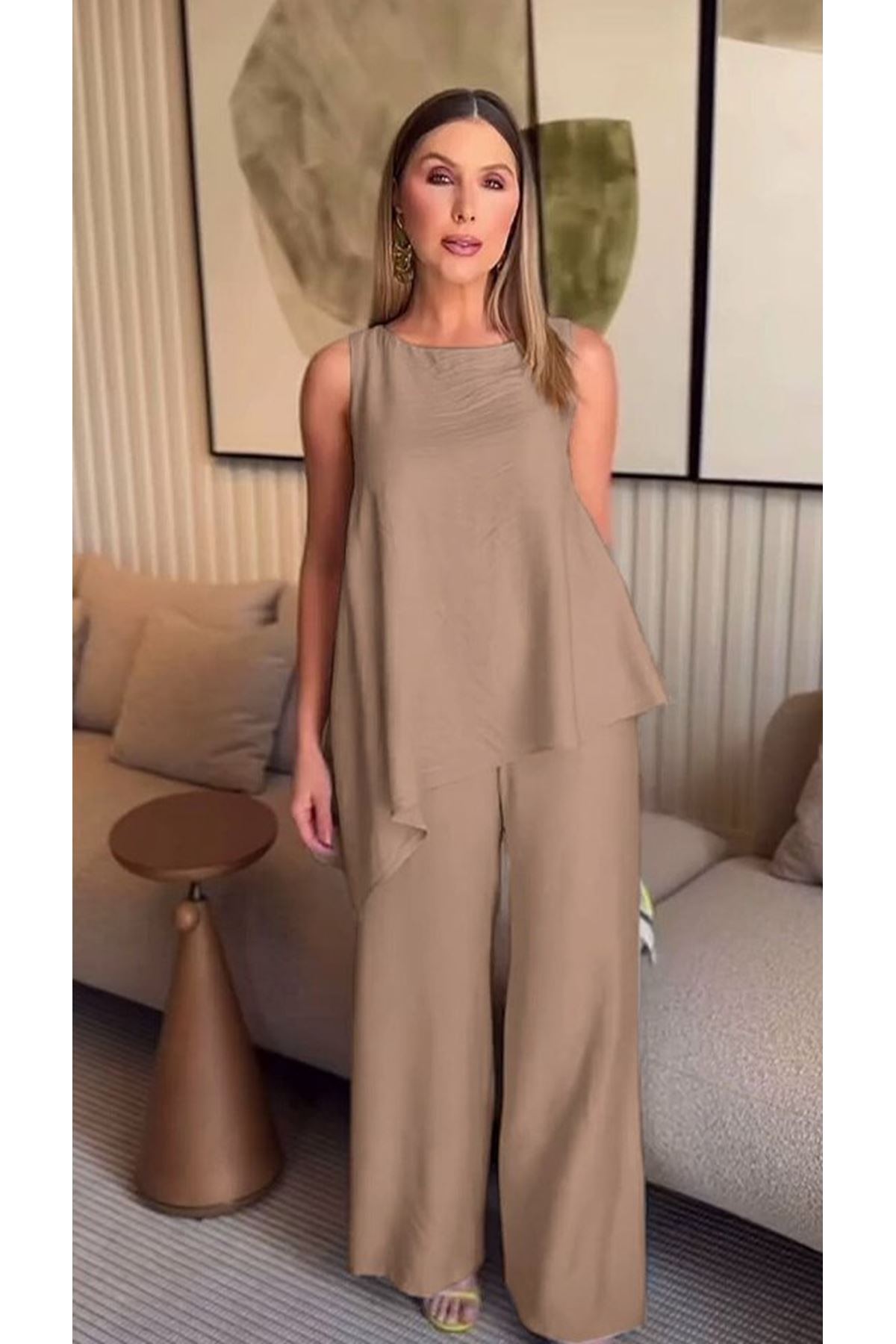 Asimetrik Bluz - Pantolon İkili Takım