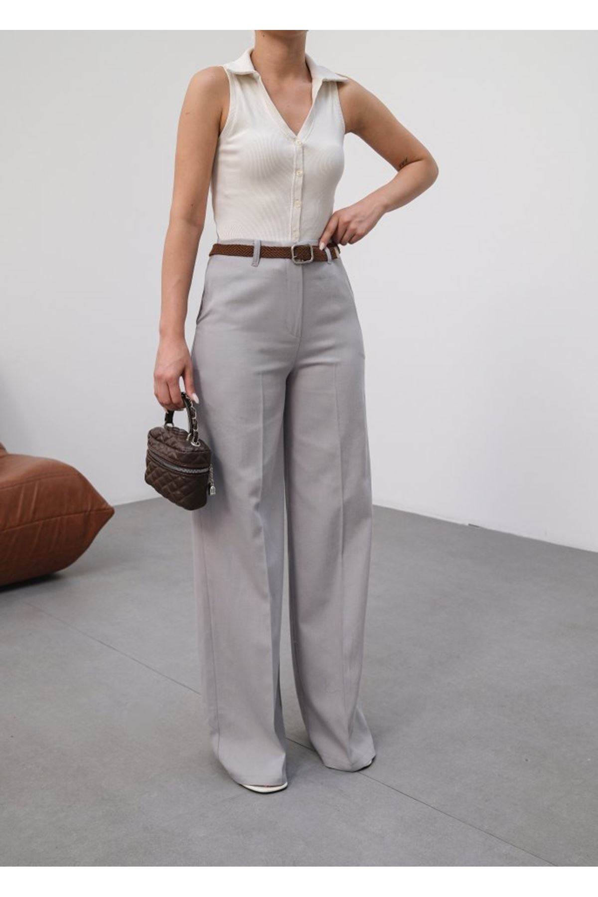 Keten Kemerli̇ Ve Dökümlü Palazzo Pantolon (Kemer Dahi̇l)
