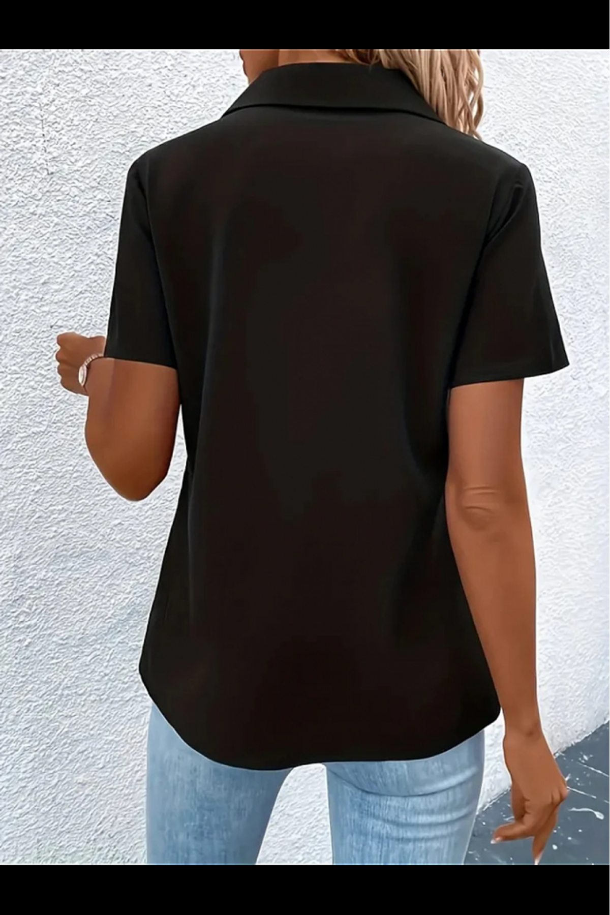 Kadın Kısa Kollu Ceket Yaka önü Fermuarlı Cep Detay Kısa Kol Ithal Krep Bluz