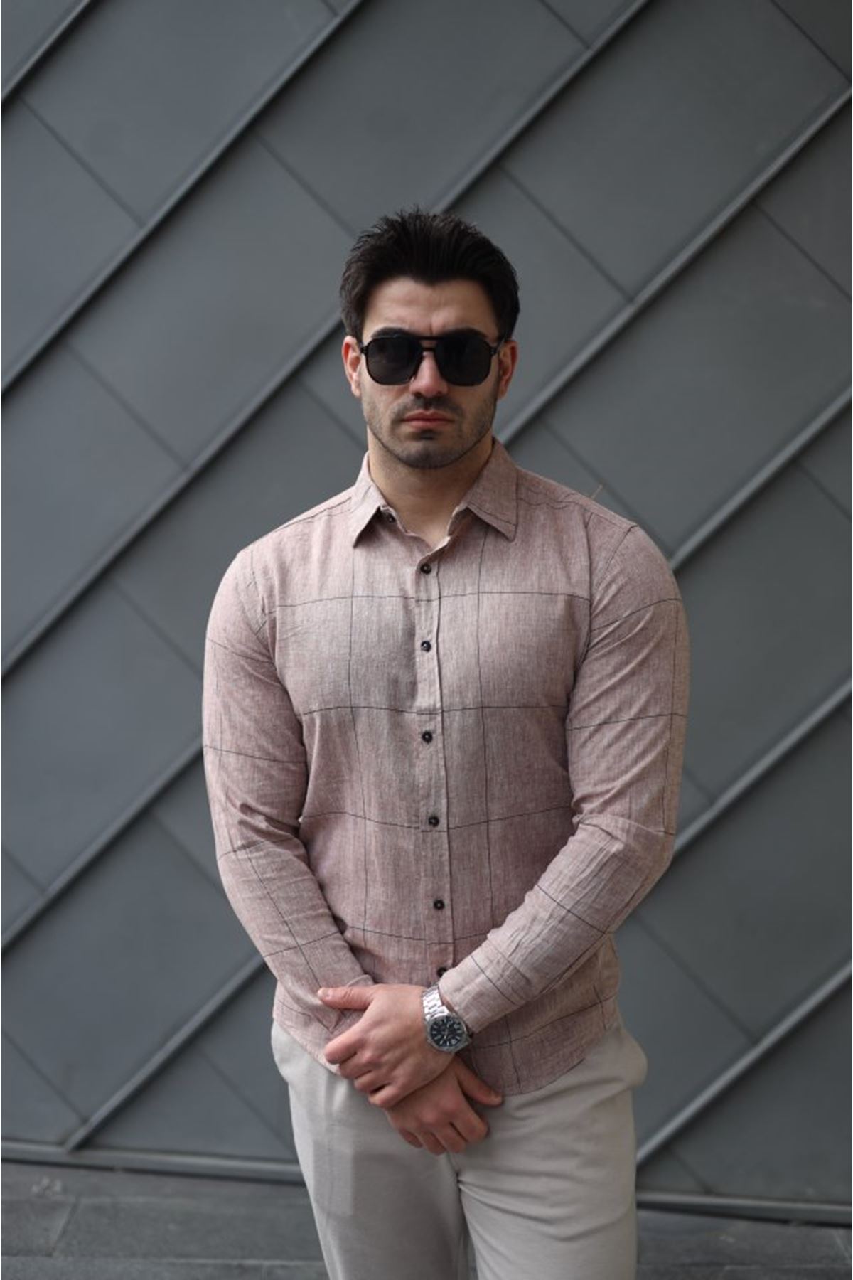 Erkek Pamuklu Keten Kumaş Gömlek