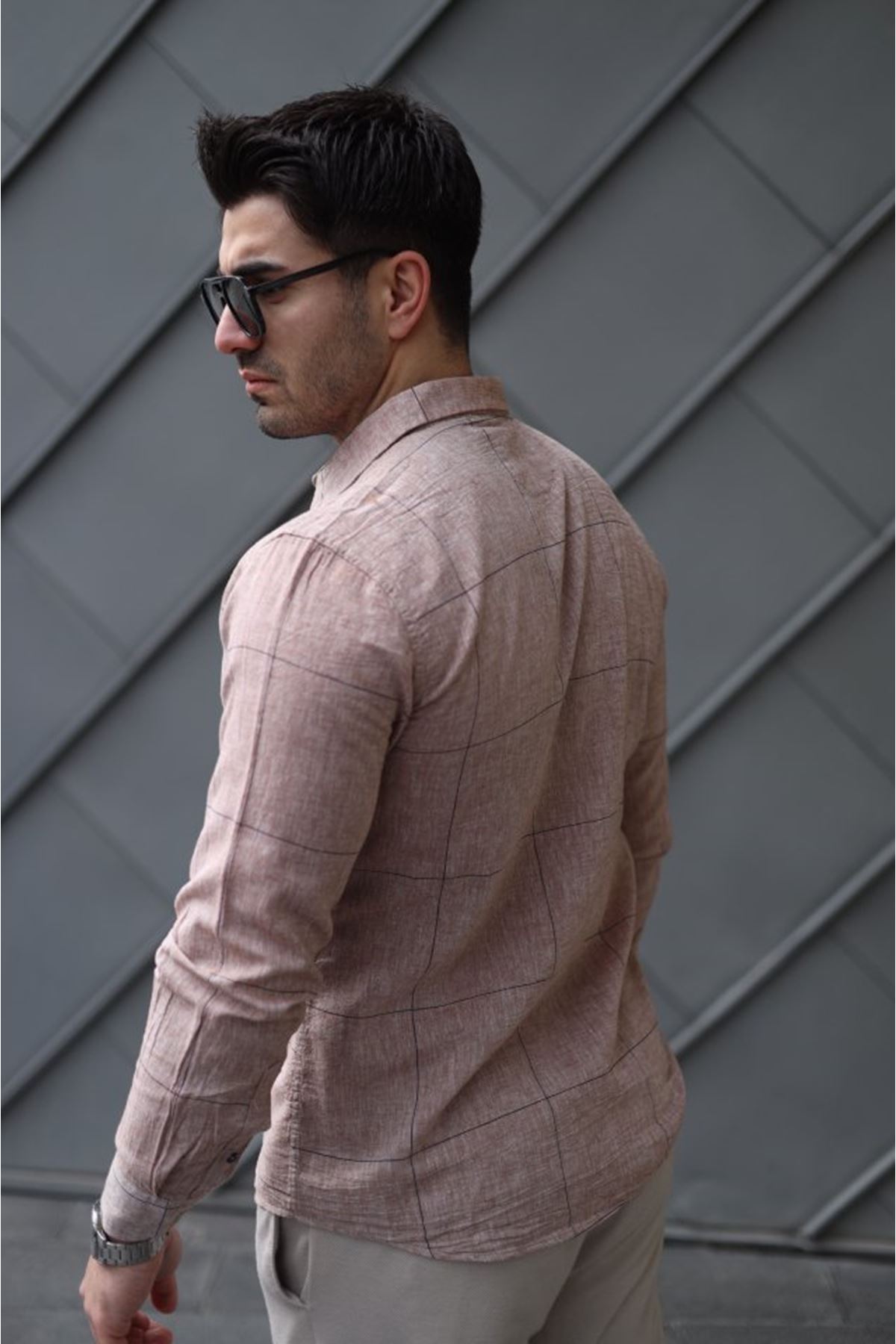 Erkek Pamuklu Keten Kumaş Gömlek