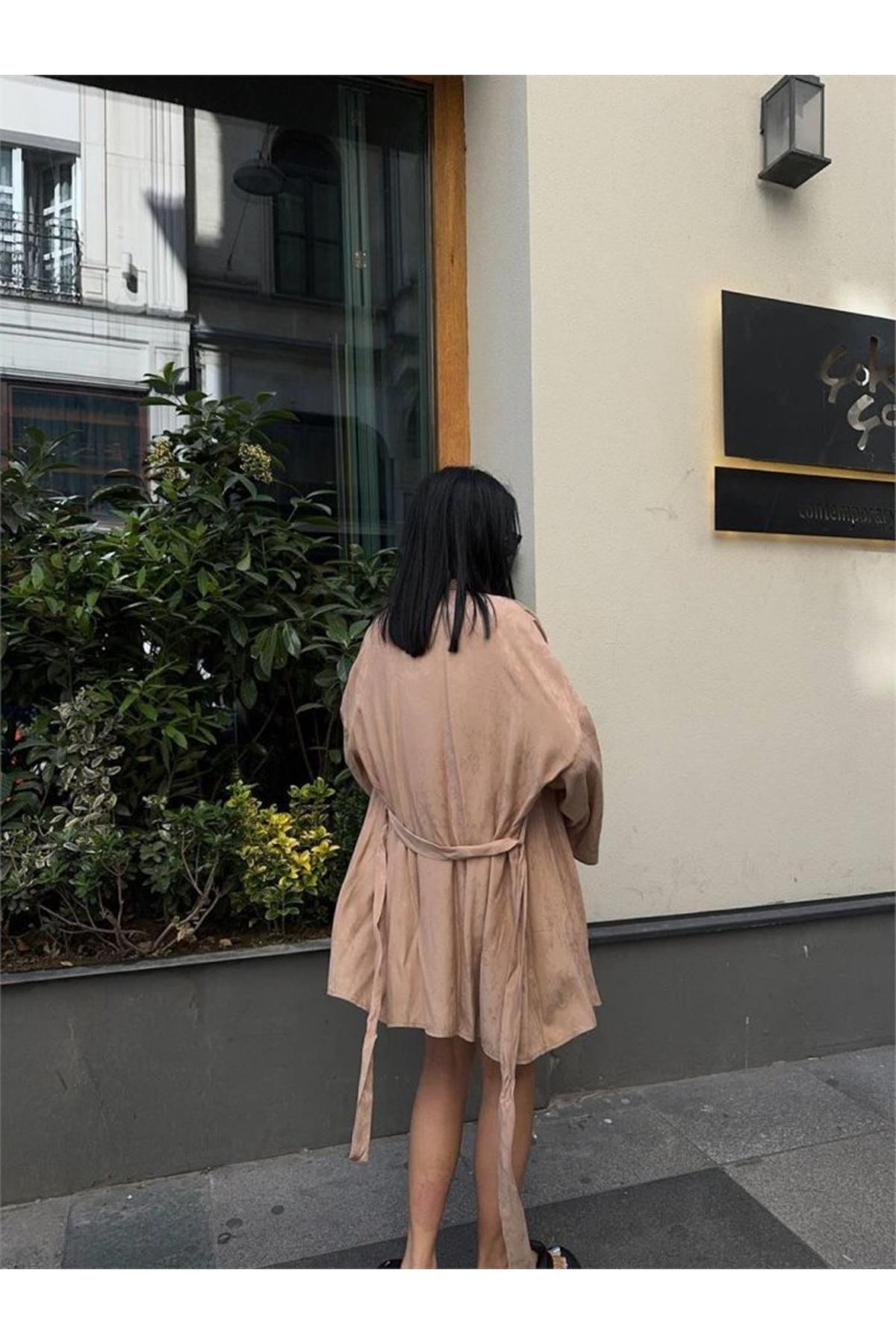 JAKARLI KİMONO - ŞORT TAKIM - Bej