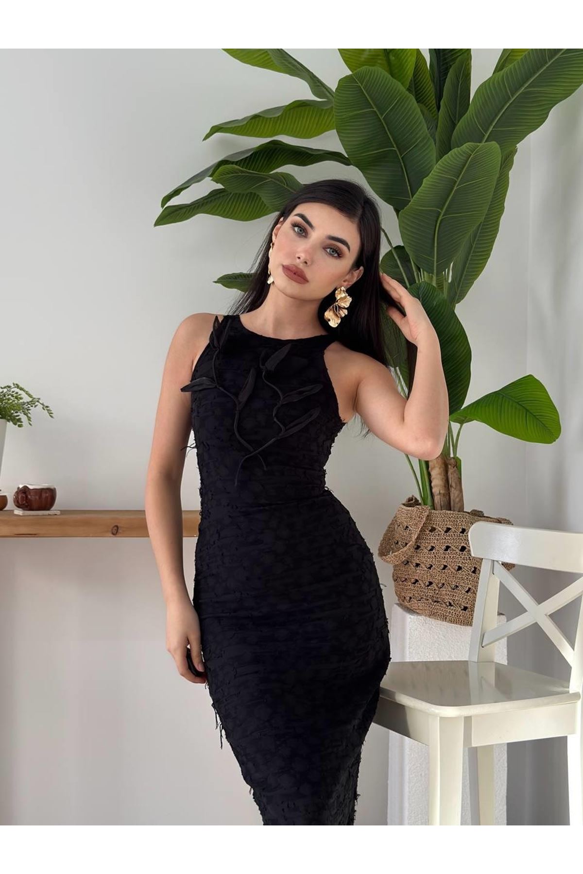 Lers Çiçek Detaylı Elbise