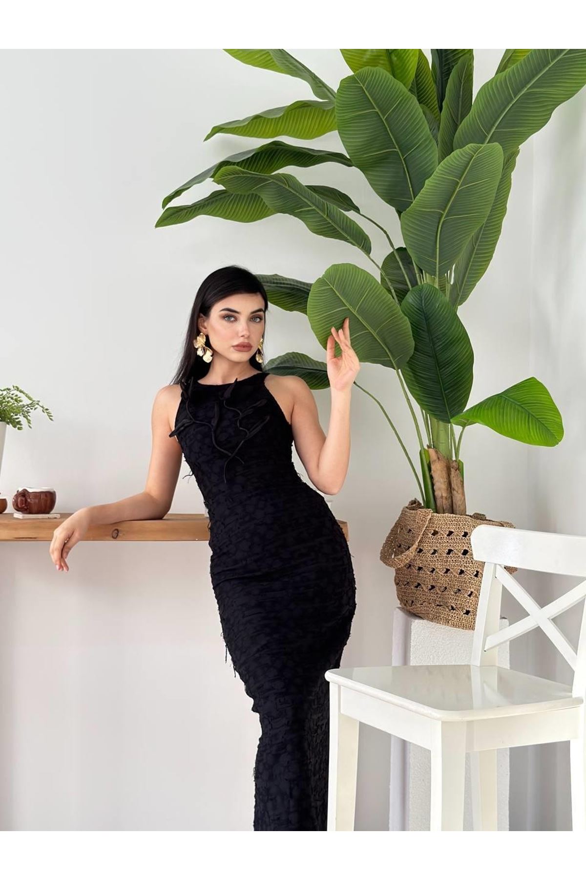 Lers Çiçek Detaylı Elbise