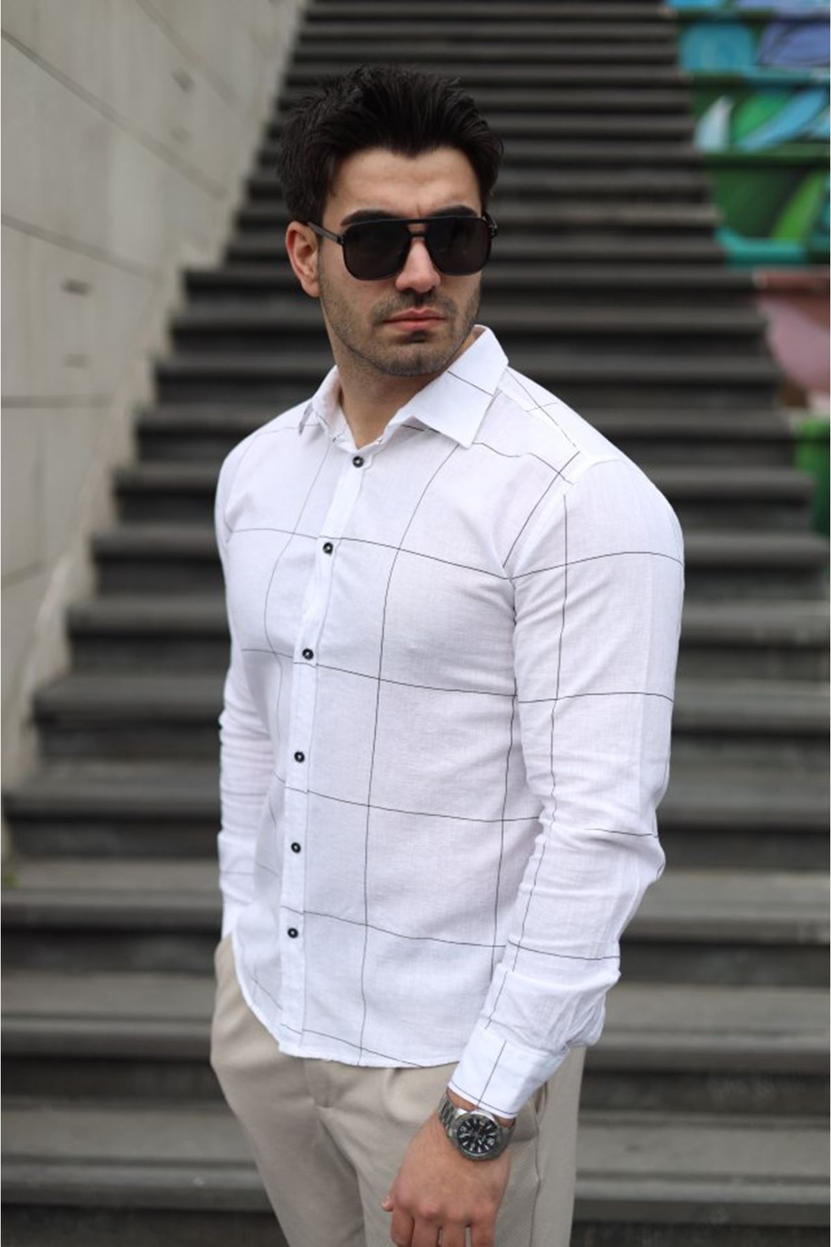 Erkek Pamuklu Keten Kumaş Gömlek