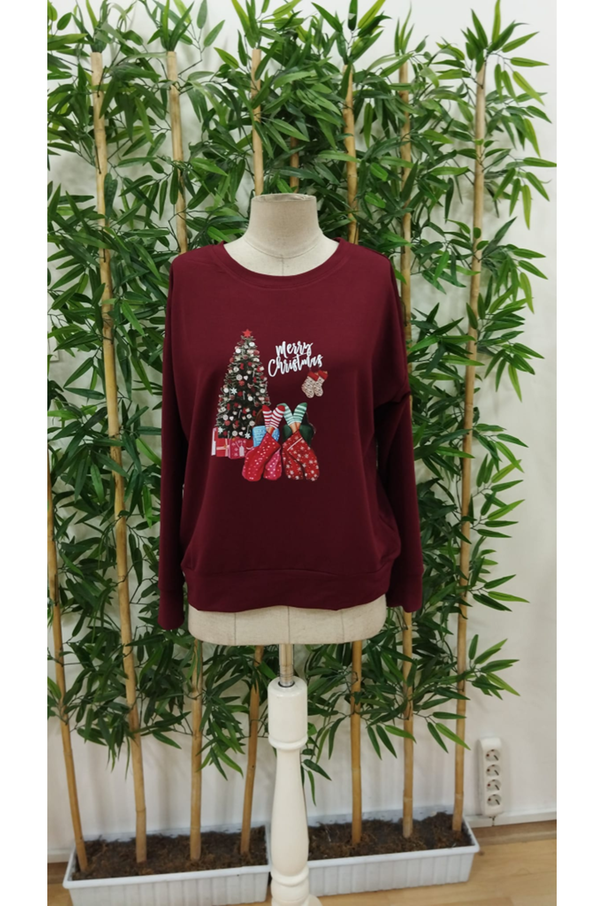 Kadın Uzun Kollu Bisiklet Yaka Viskon Iki Iplik Bluz