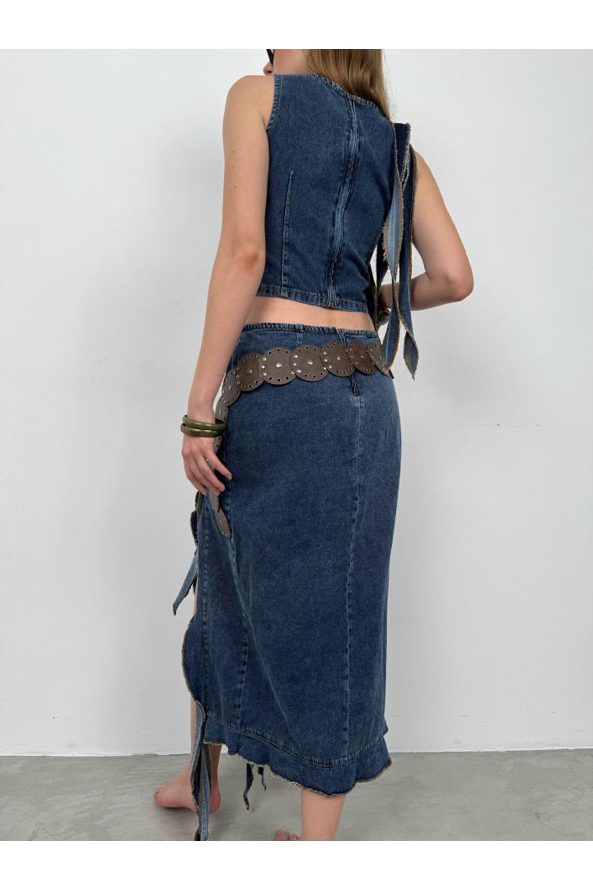 Fırfır Detay Denim Bluz