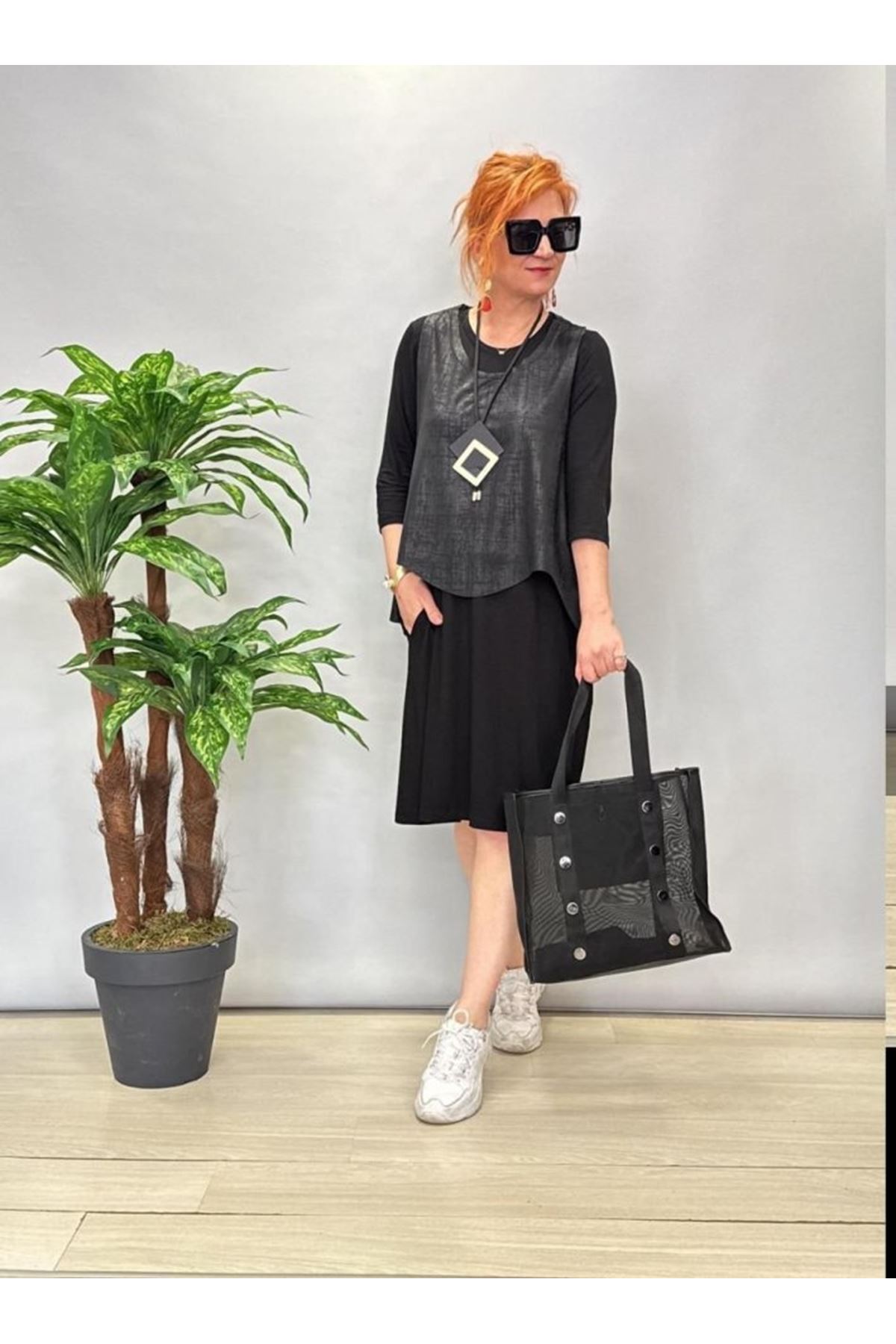 Kadın Viskon Kumaş Cep Detaylı üçlü Takım