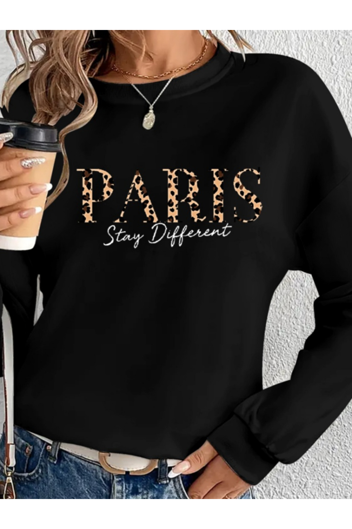 Kadın Uzun Kollu Bisiklet Yaka Desenli Viskon Iki Iplik Bluz