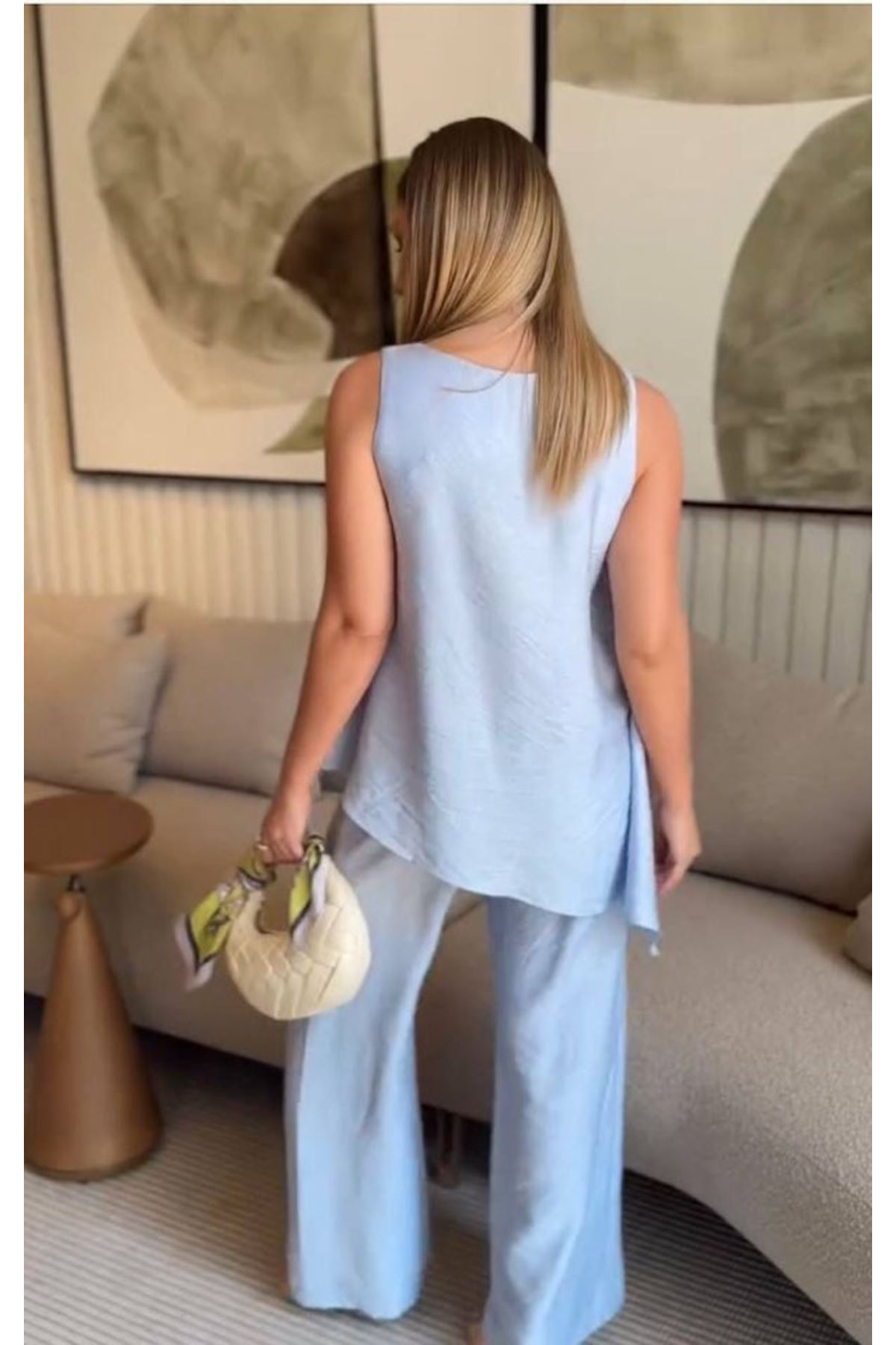 Asimetrik Bluz - Pantolon İkili Takım