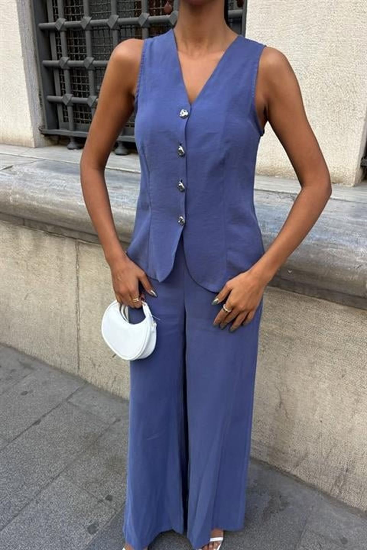 Arkası Bağcıklı Yelek Plazza Pantolon Modal Takım 10202-08