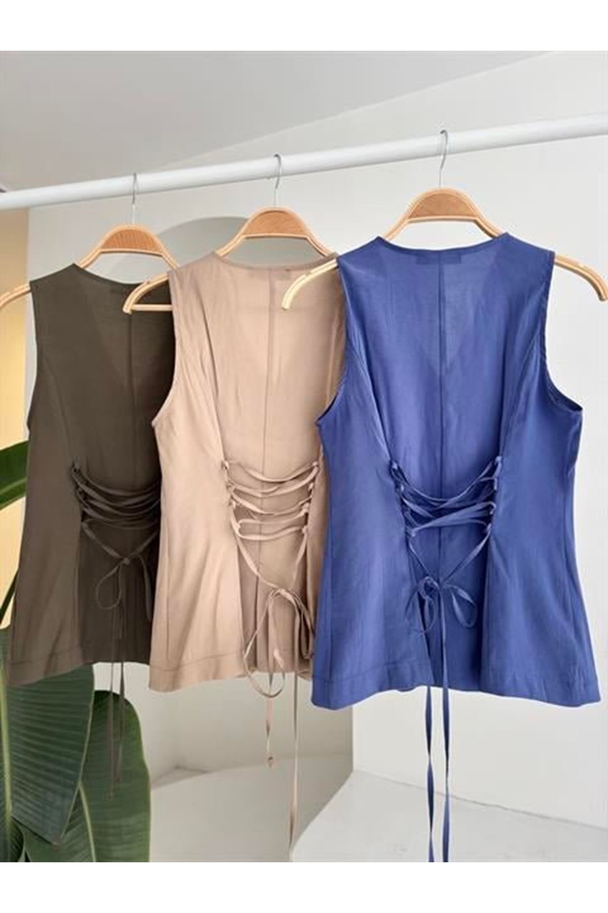 Arkası Bağcıklı Yelek Plazza Pantolon Modal Takım 10202-08