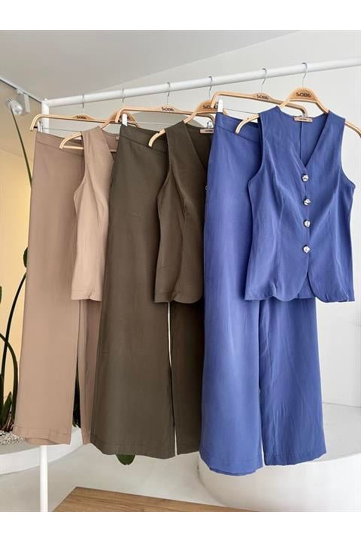 Arkası Bağcıklı Yelek Plazza Pantolon Modal Takım 10202-08