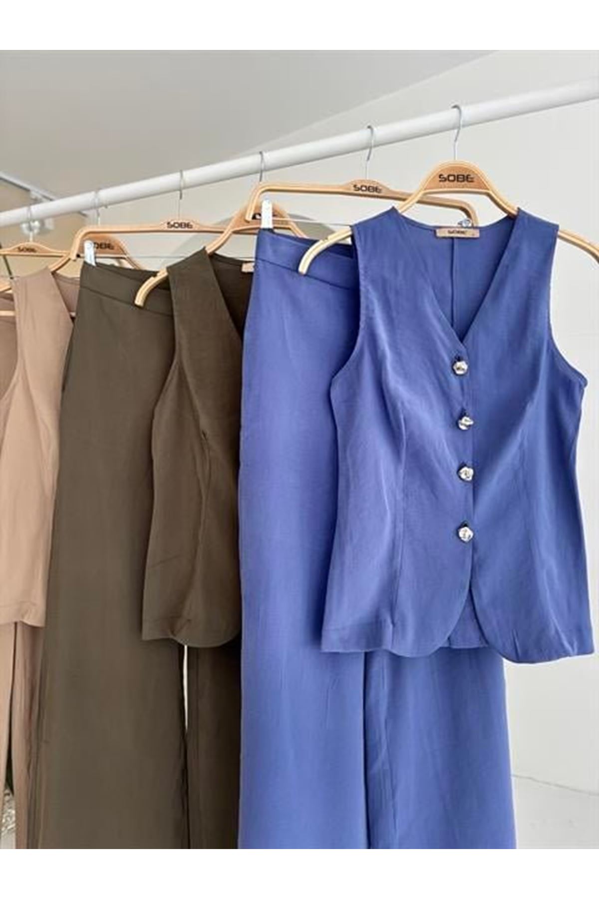 Arkası Bağcıklı Yelek Plazza Pantolon Modal Takım 10202-08