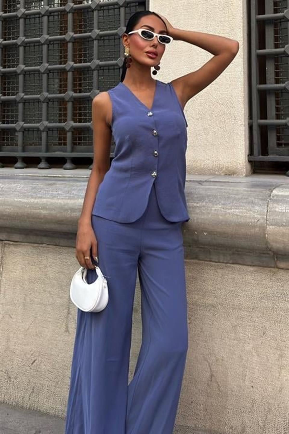 Arkası Bağcıklı Yelek Plazza Pantolon Modal Takım 10202-08