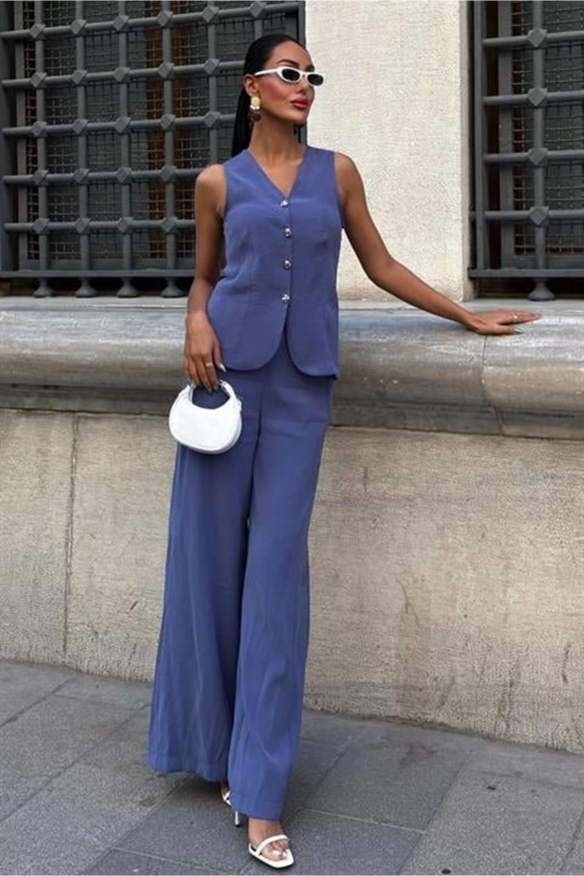 Arkası Bağcıklı Yelek Plazza Pantolon Modal Takım 10202-08