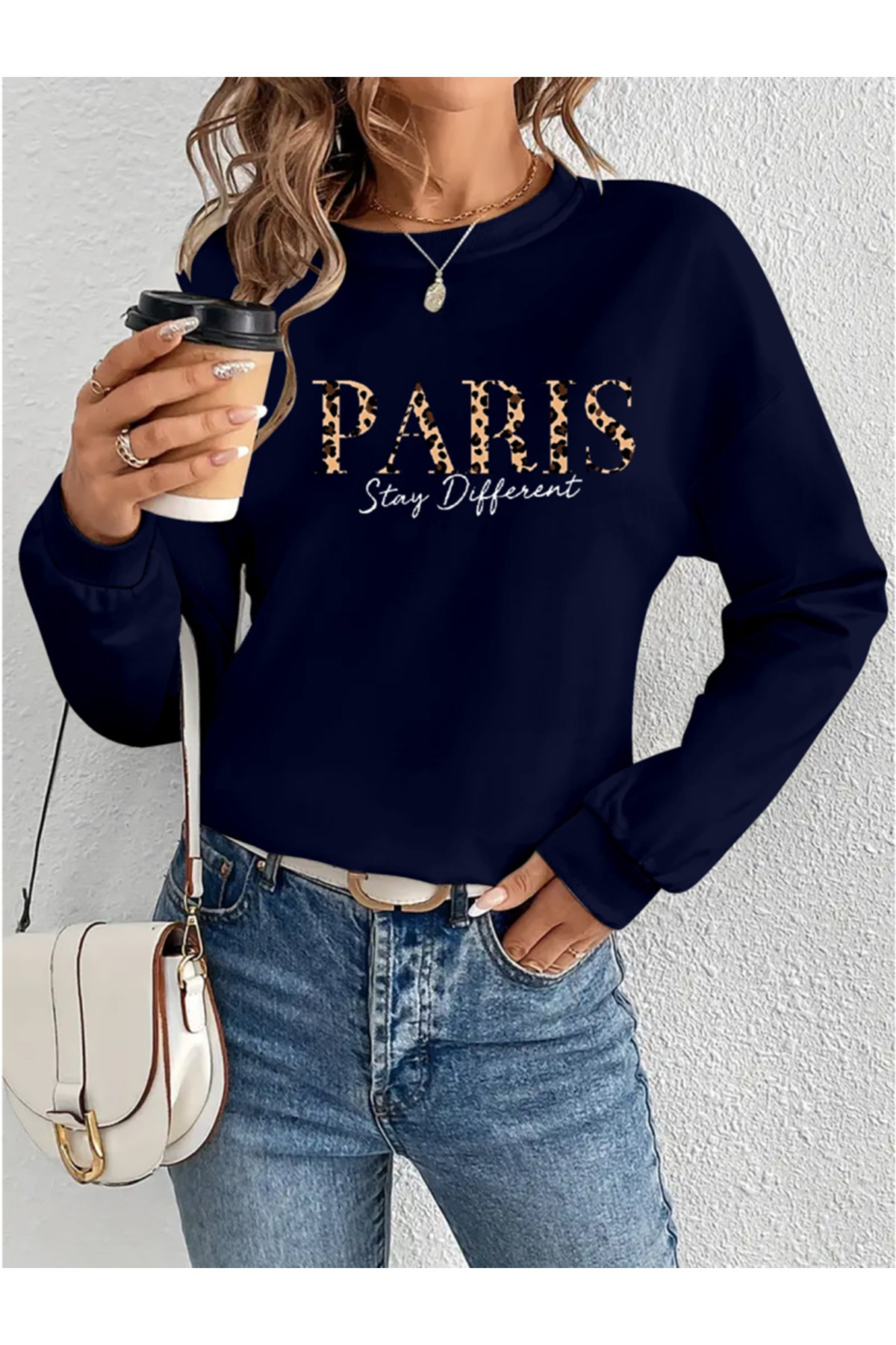 Kadın Uzun Kollu Bisiklet Yaka Desenli Viskon Iki Iplik Bluz