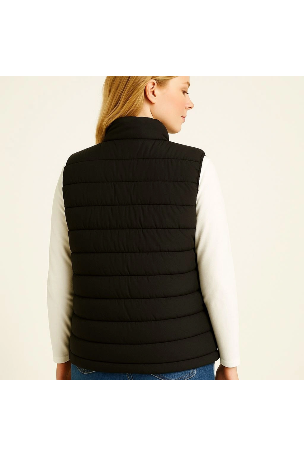 Şişme Fermuarlı Yelek Su Itici Kapitone Astarlı Kumaş Cepli Hafif Kışlık Spor Rahat Kalıp - Siyah