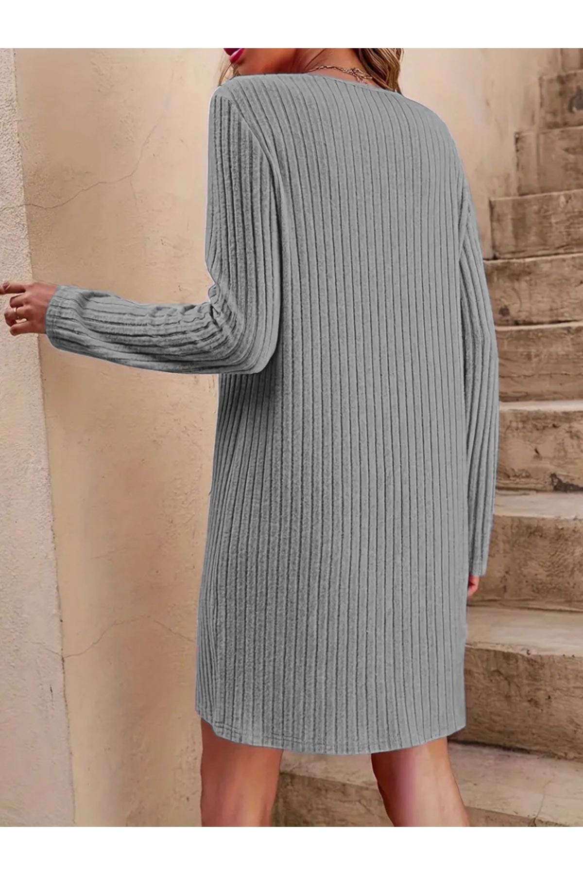 Kadın Uzun Kollu V Yakalı Kısa şardonlu Kaşkorse Elbise