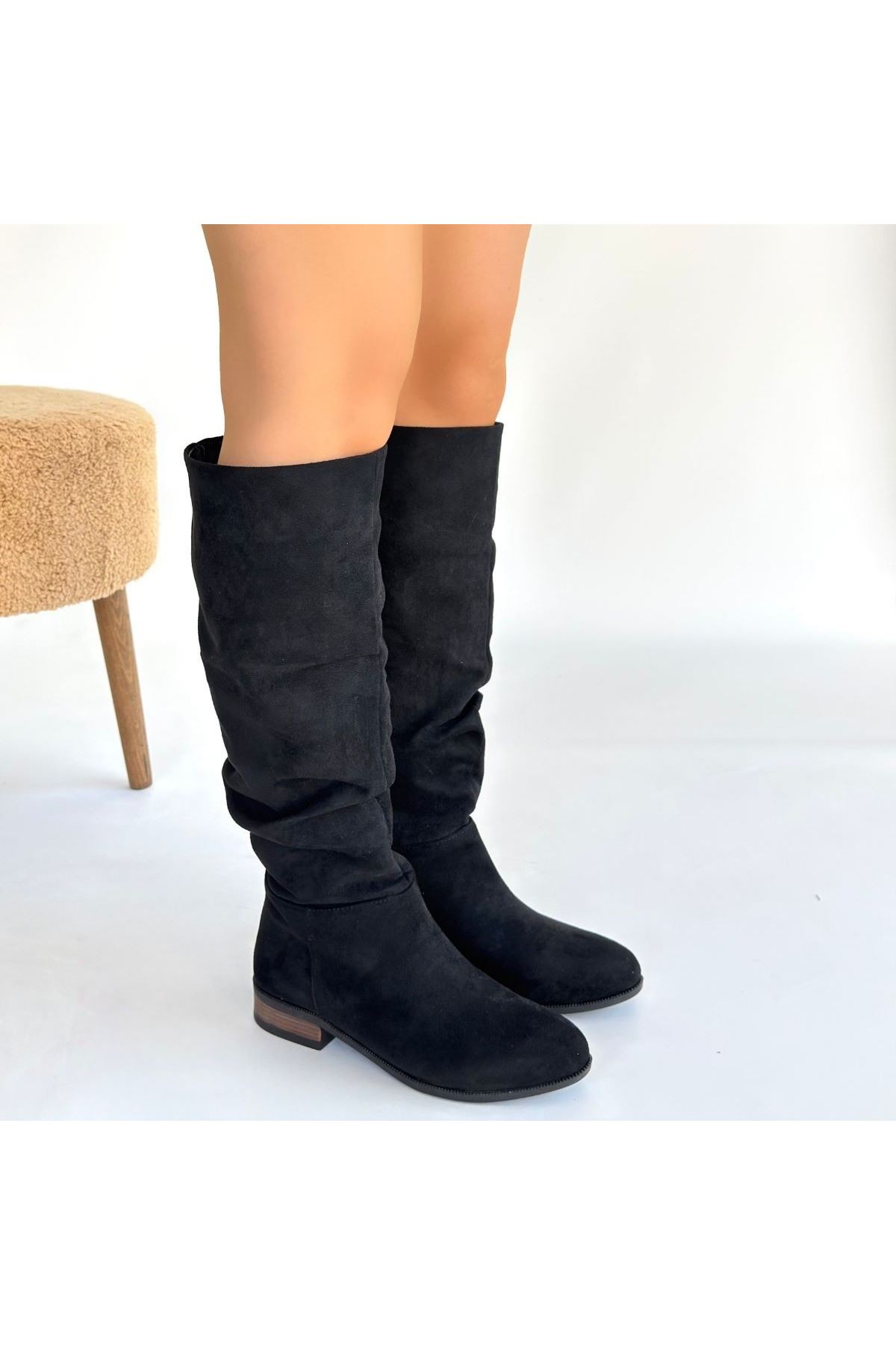 Winda Siyah Süet Körüklü Çizme