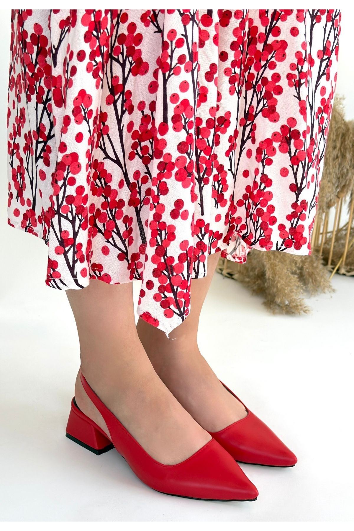 Morji Kırmızı Cilt Topuklu Ayakkabı