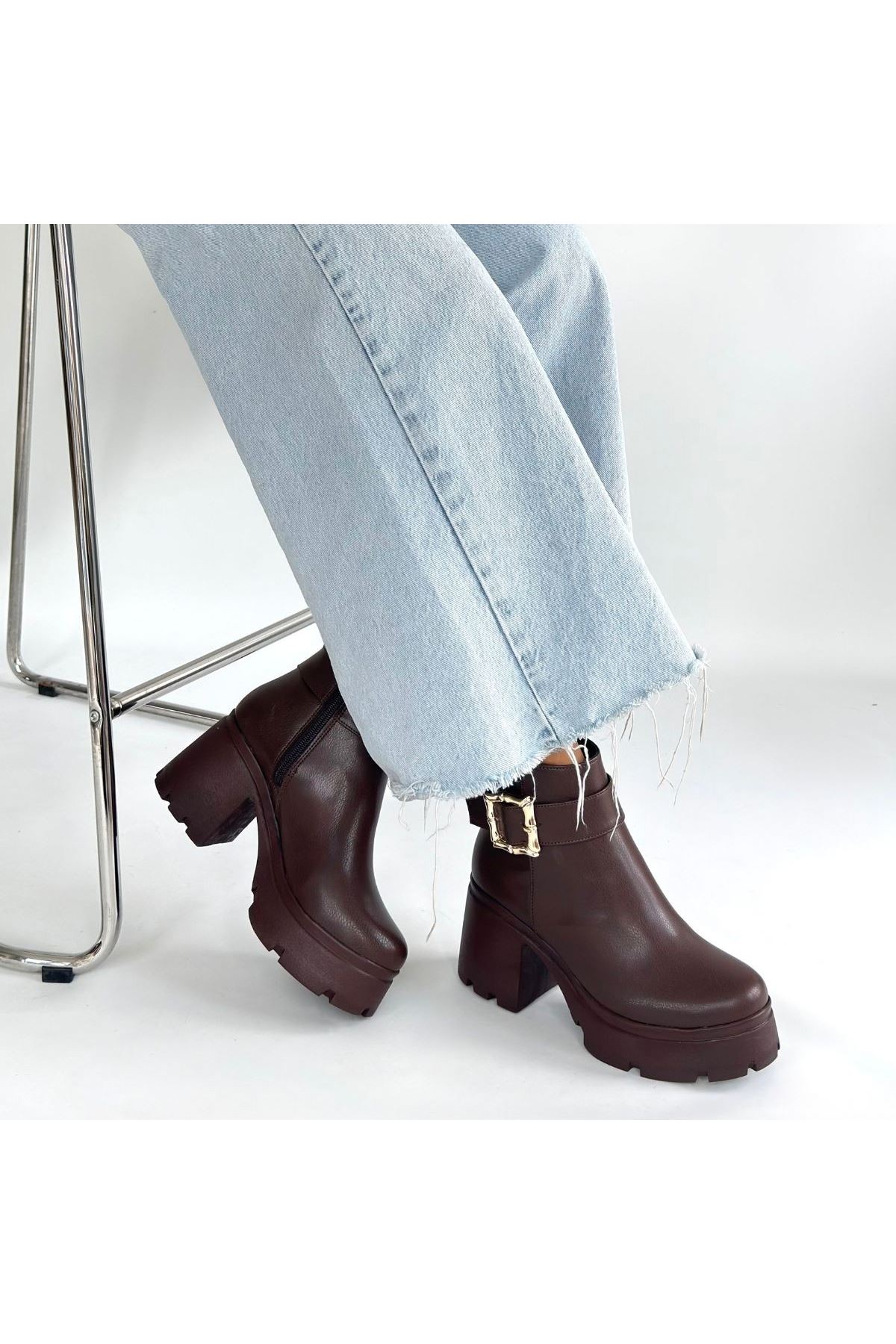Pinma Kahverengi Cilt Topuklu Bot